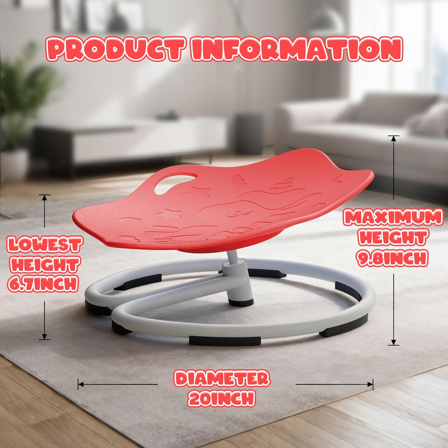 Spinning Chair for Autistic Kids, Sensory Swivel Chairs, Sit and Spin Sensory Toys with Grippable Handle Design, Trains Body Coordination, Autism ADHD Chairs Indoor Outdoor Play Equipment (Red)