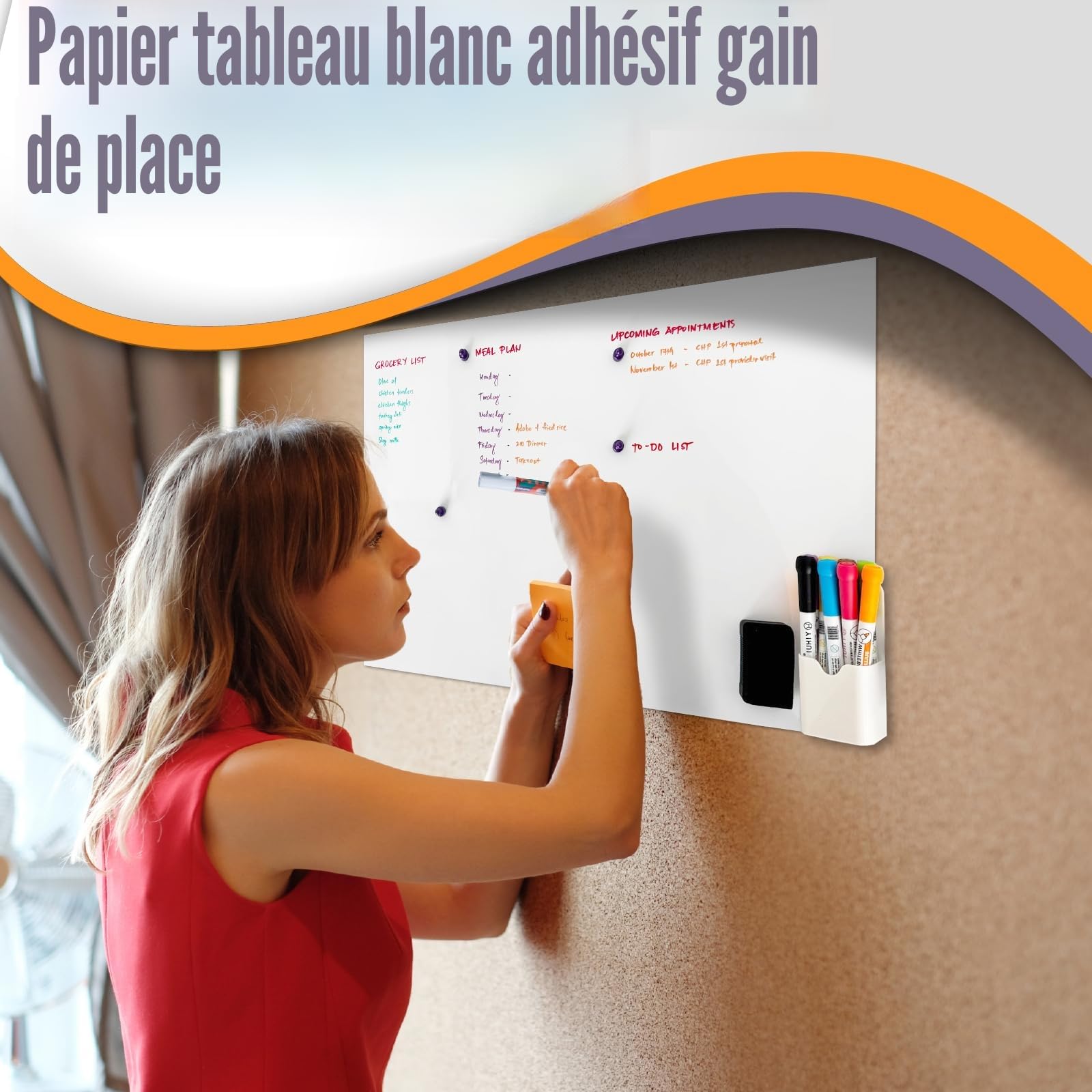 Tableau Blanc Magnétique Effaçable – 120 x 60 cm | Film Autocollant Adhésif Tableau Velleda Mural pour Maison, Bureau, Porte