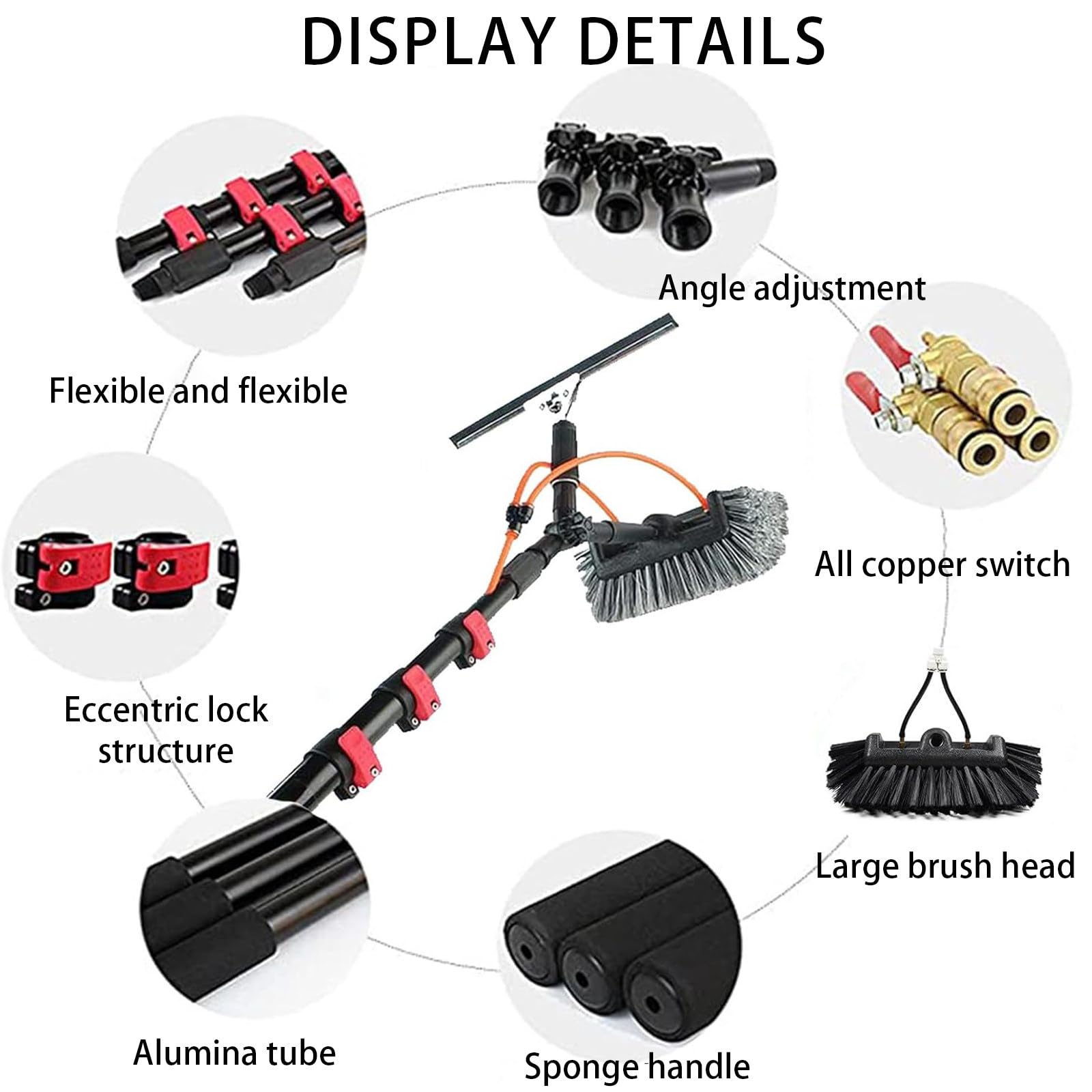 Cepillo para Limpieza De Ventanas, Poste Alimentado con Agua con Mango Extendido Y Manguera De Agua, Kit De Limpieza De Paneles Solares con Poste De ExtensióN,6m(20ft)
