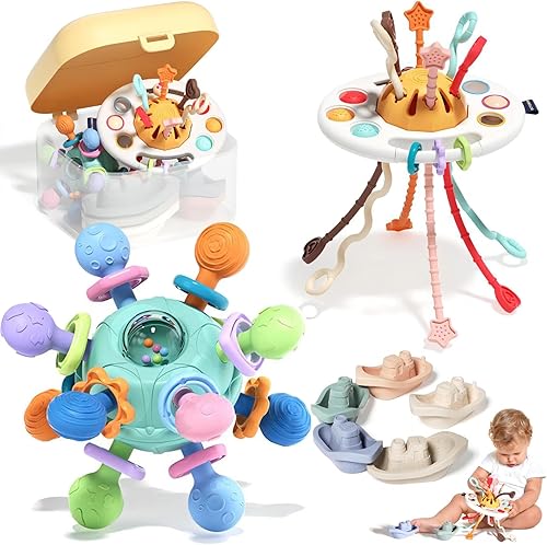 Caja de almacenamiento 3 en 1 a juego Juguetes Montessori sensoriales para bebés Juguetes de dentición para bebés Sonajero para bebés de 0 a 6