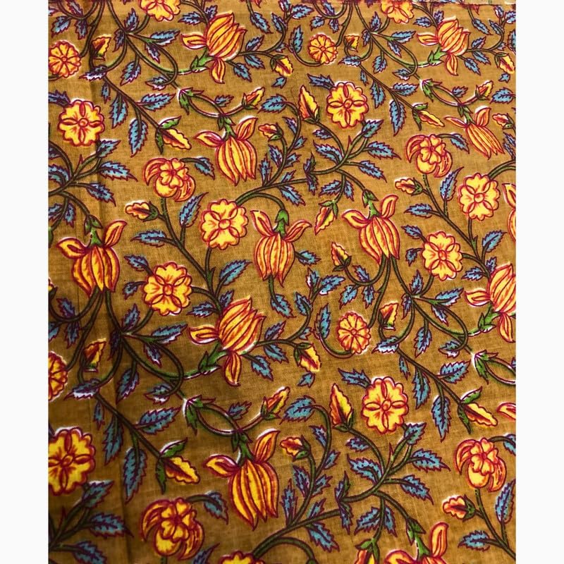 PALASH Cotton Natural Dye Hand Block Printed Unstitched Kurti Dress Fabric For Women Multicolor PAL.FAB.COT.85 (2.5 Meter) 1