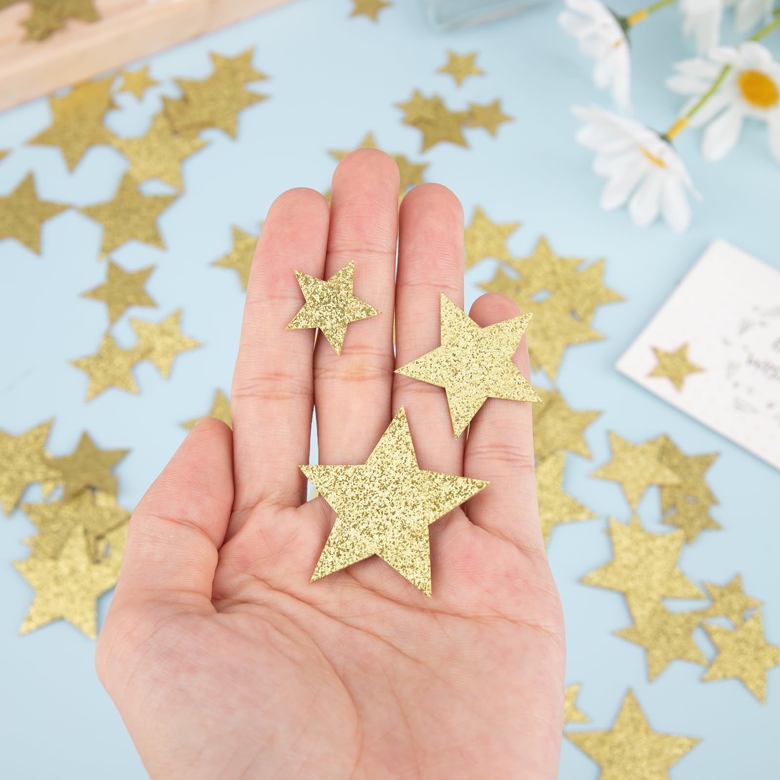 Lot De 100 Étoiles En Bois Dorées à Paillettes - Confettis Déco Pour Table De Noël, Mariage, Anniversaire