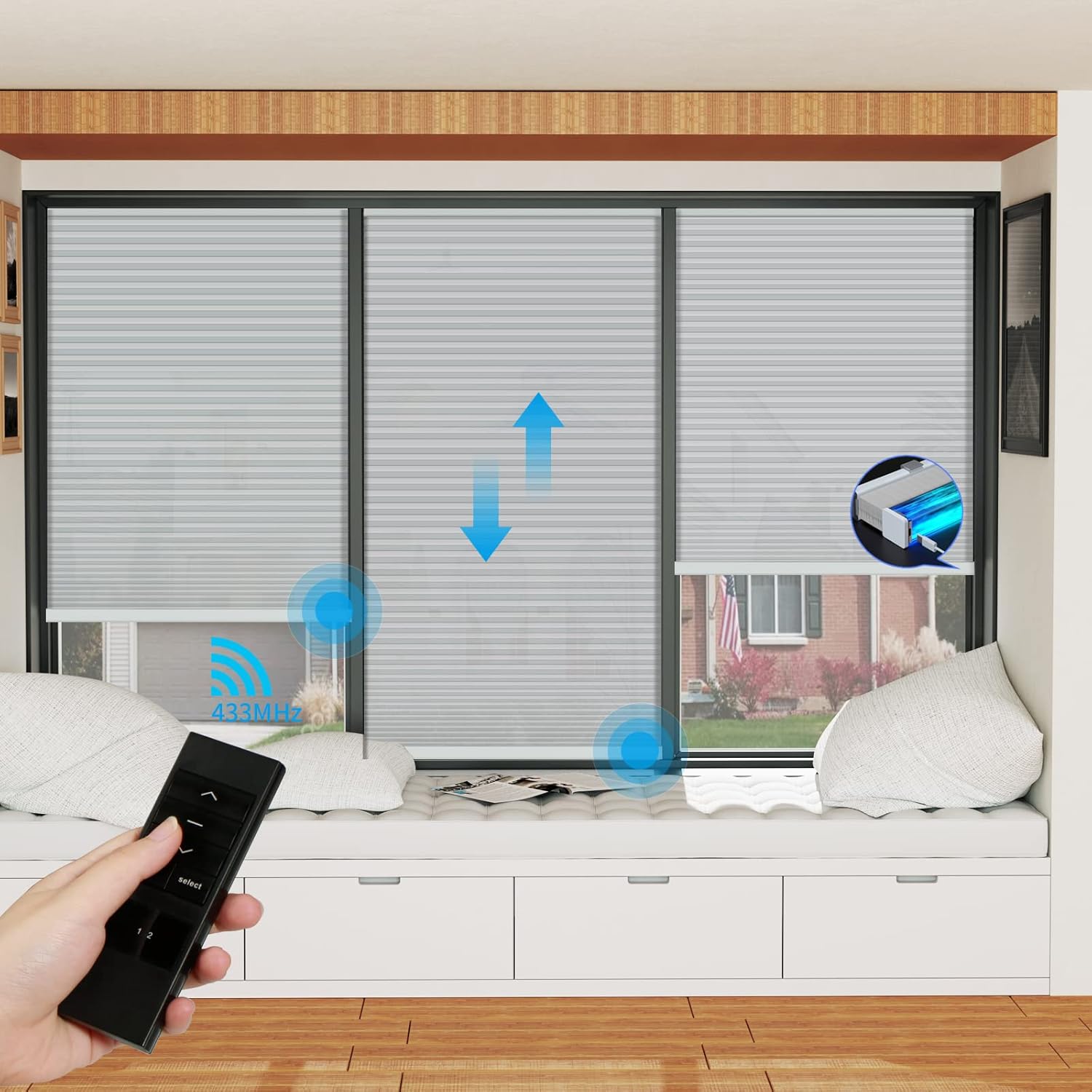 Jubee Motorized Cellular Shade, Light Filtering Shade（50