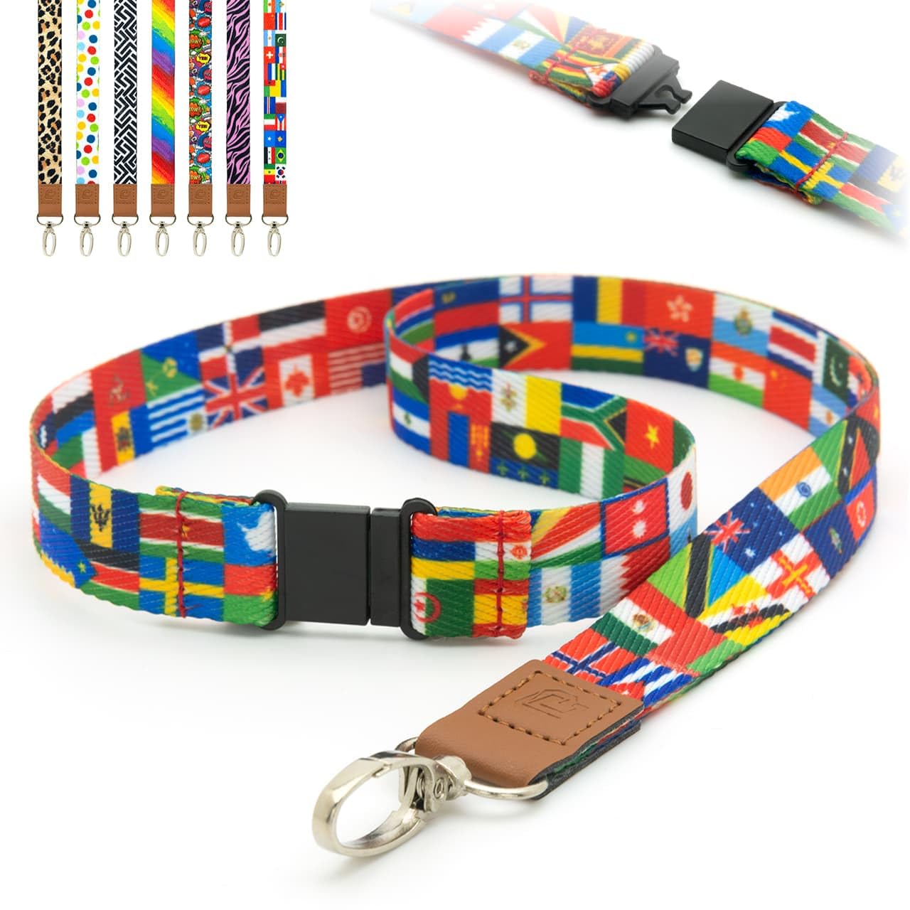 Lanyards Flags of The World Pre-Printed Safety Breakaway Pull, Metal Clip, ID Badge Holders Funky 2cm Flat Lanyard Neck Strap by LanyardsTomorrow Pack of 50