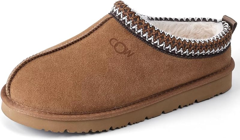Genuine Suede Slippers for Women with Memory Foam Fuzzy House Shoes for Indoor Outdoor