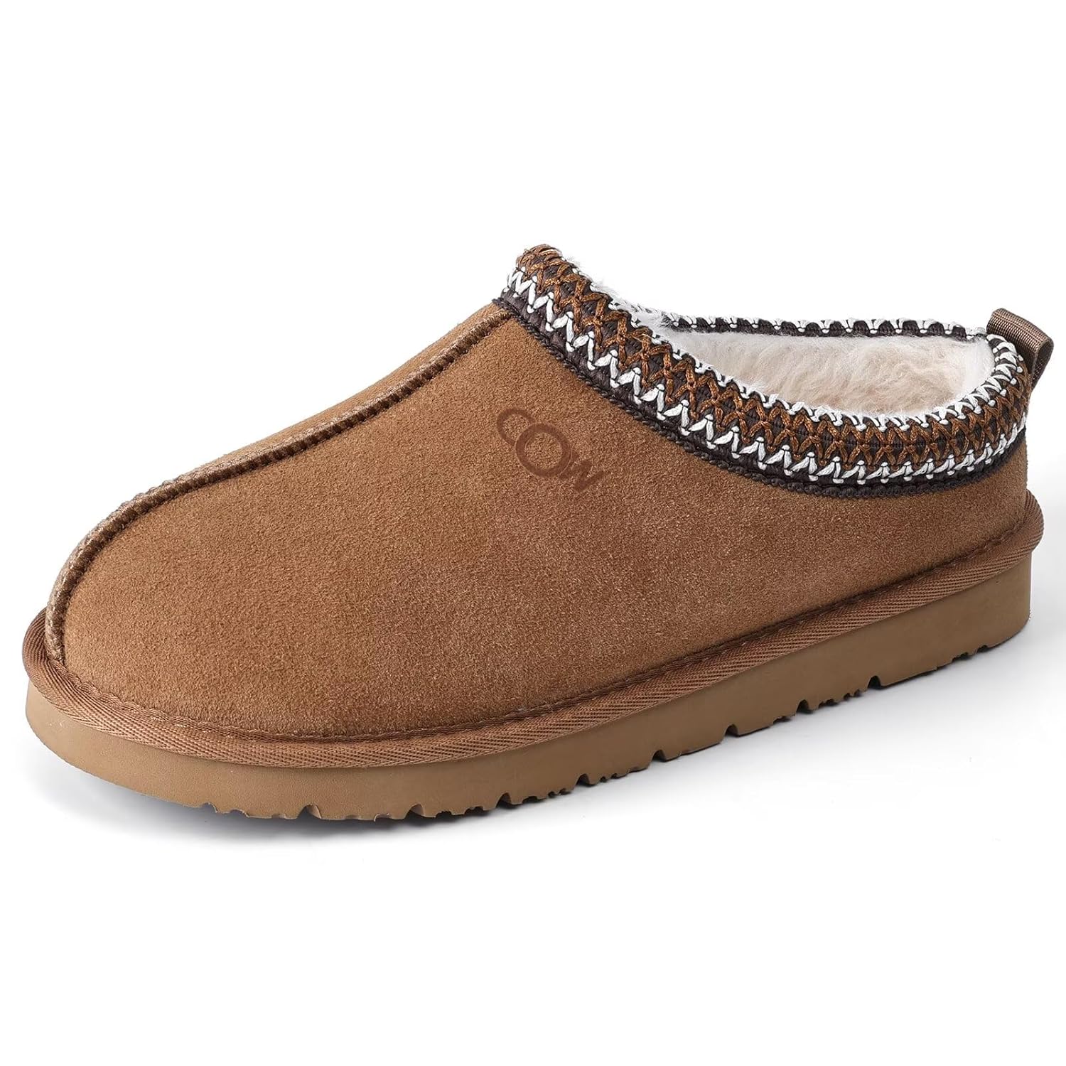 OOW Genuine Suede Slippers for Women with Memory Foam Fuzzy House Shoes for Indoor Outdoor