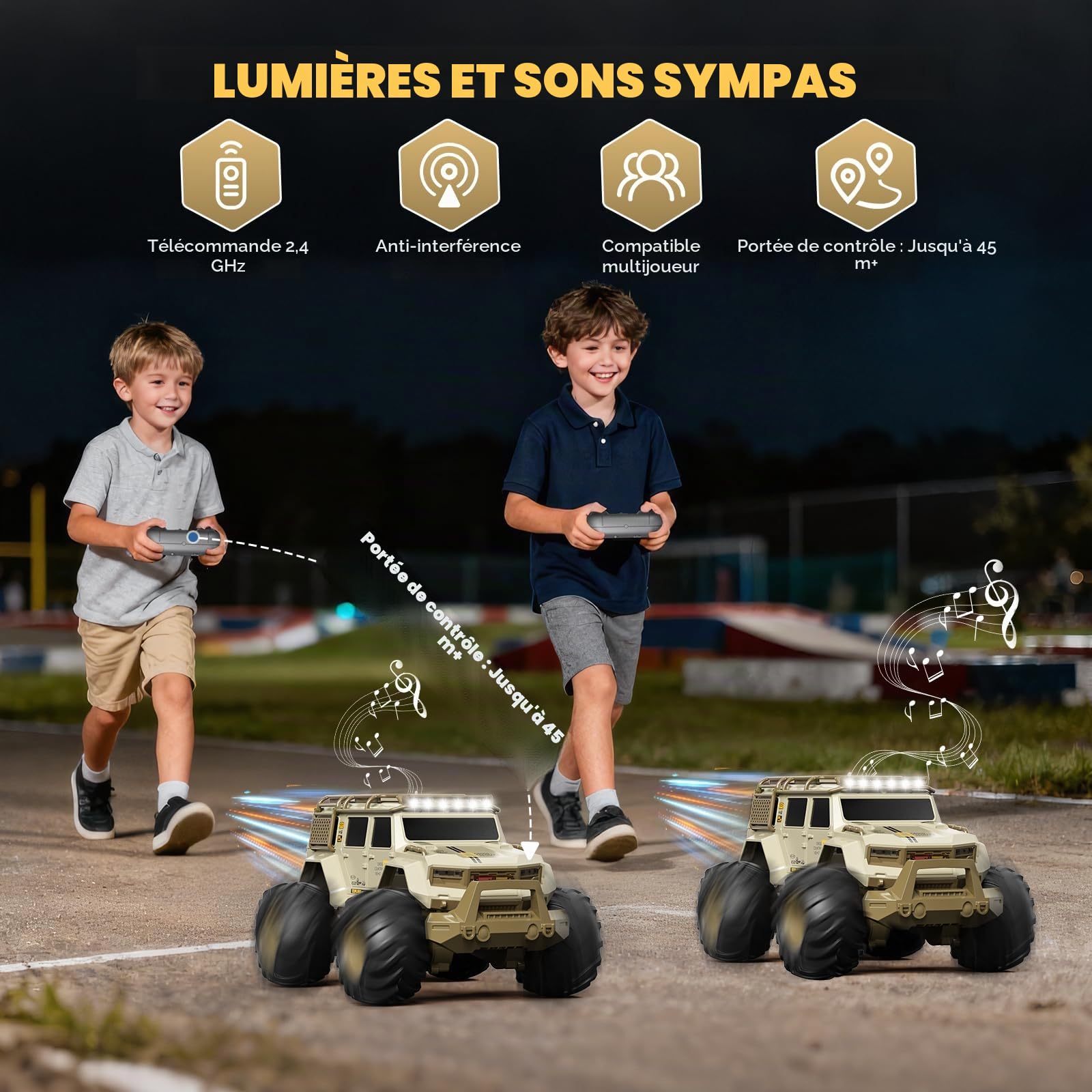 1:14 Voiture Télécommandée, 2.4GHz Voitures Telecommandé Enfant, avec Lumières LED, 360°Rotation, Voiture RC Tout Terrain pour Garçon et Homme (Kaki)