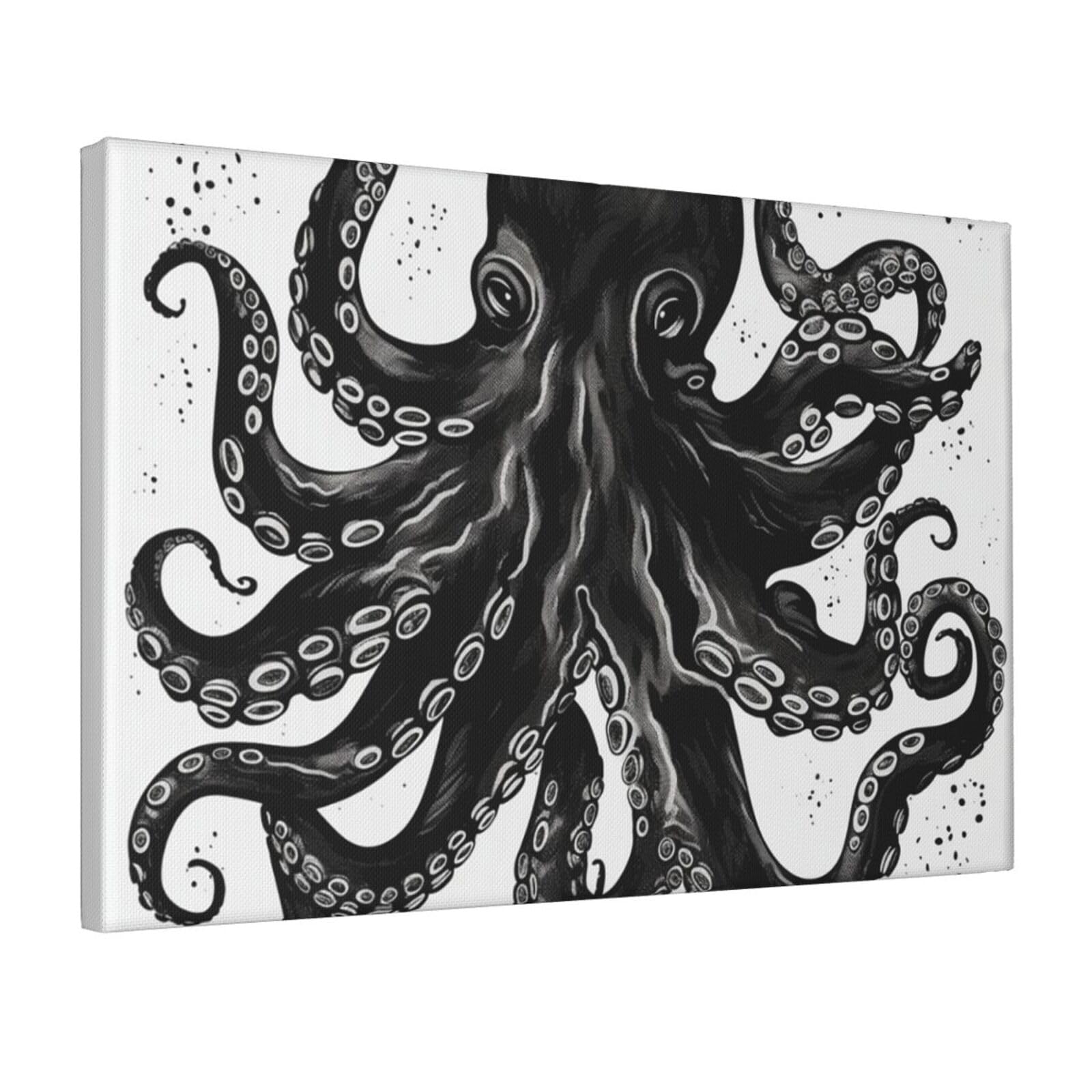 Framed Wall Art for Living Room Art Work, Classic Black Octopus Picture Prints Modern Office Wall Paintings Poster Aesthetic Wall Decorations for Home Decor Ready To Hang 8"x12"