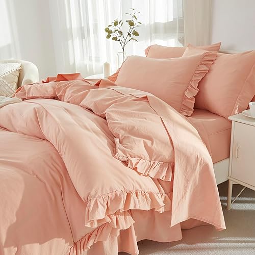 Miniatura 8 de Brandream Juego de funda de edredón para niños, tamaño matrimonialqueen, 100% algodón puro lavado, 3 piezas, ropa de cama para niña, delicado