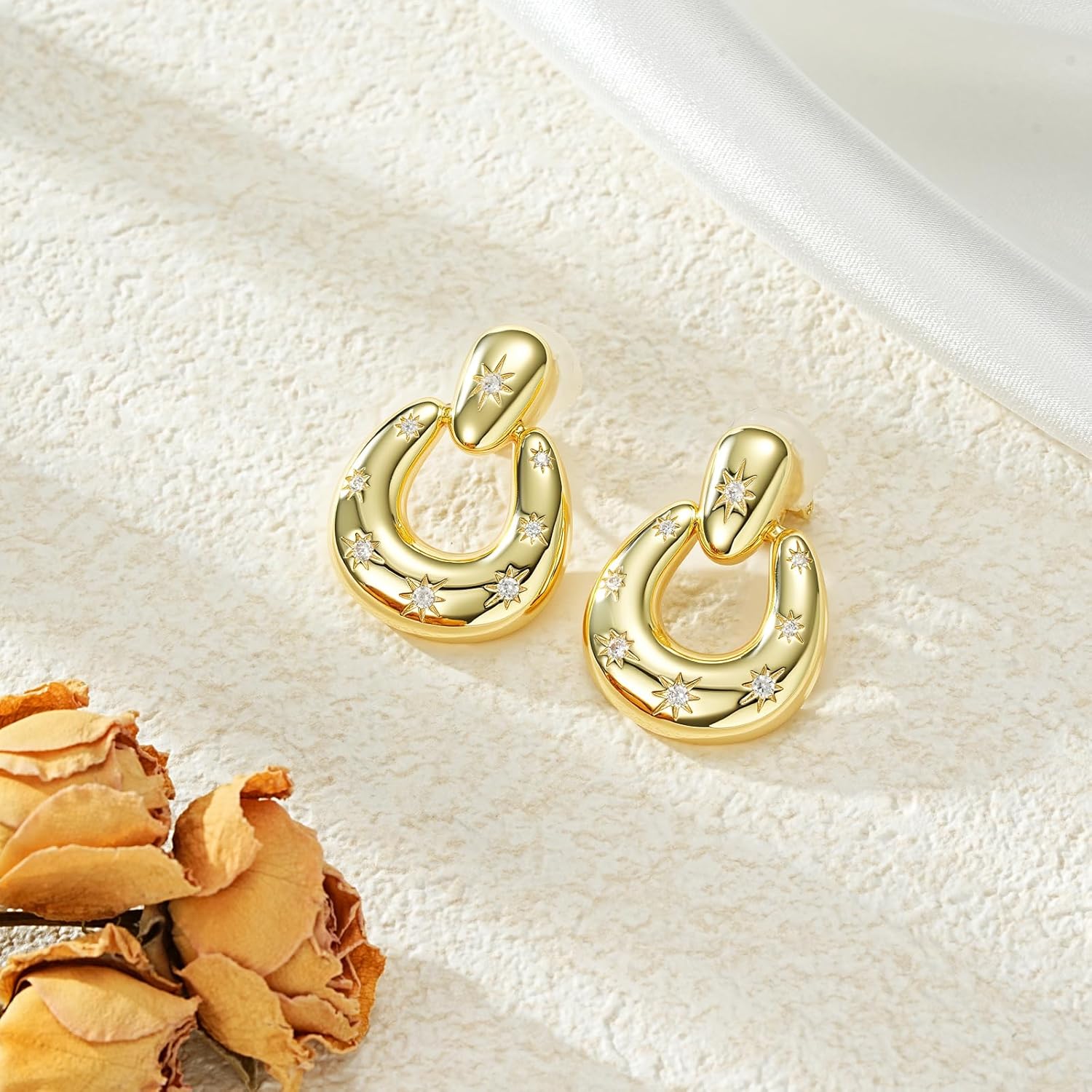 Clip on Earrings for Women Hypoallergenic Statement Retro Clip Earrings 14K Gold/Silver Plated Hoop Dangle Earrings 5A Cubic Zirconia Round Multiple Styles for Women Fashion Trendy Jewelry Gifts - Image 5