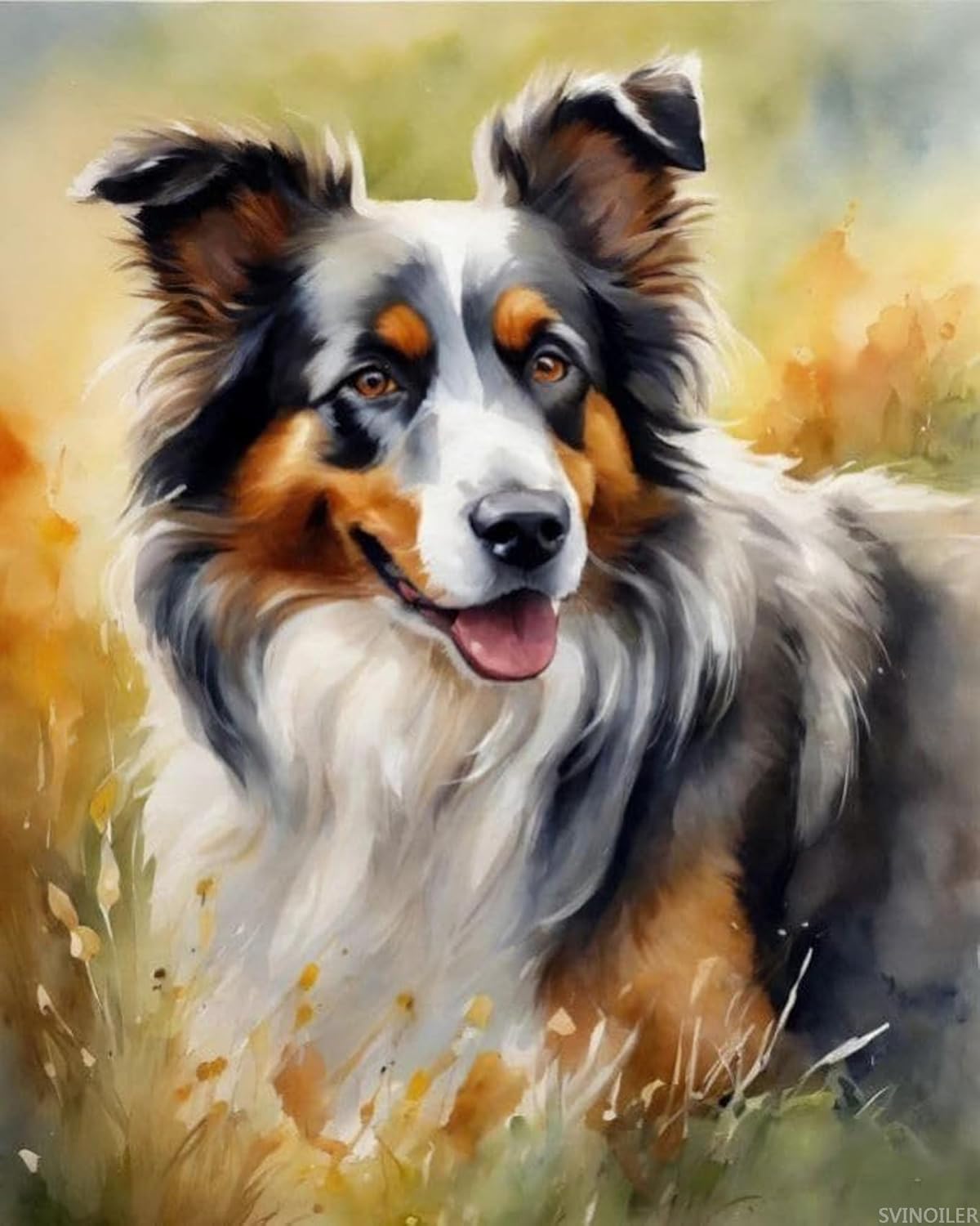 SVINOILER Paint by Number Kits Australian Shepherd Canvas DIY Oil Painting for Adults Beginner with Brushes and Acrylic Pigment 16x20 inch Without Frame