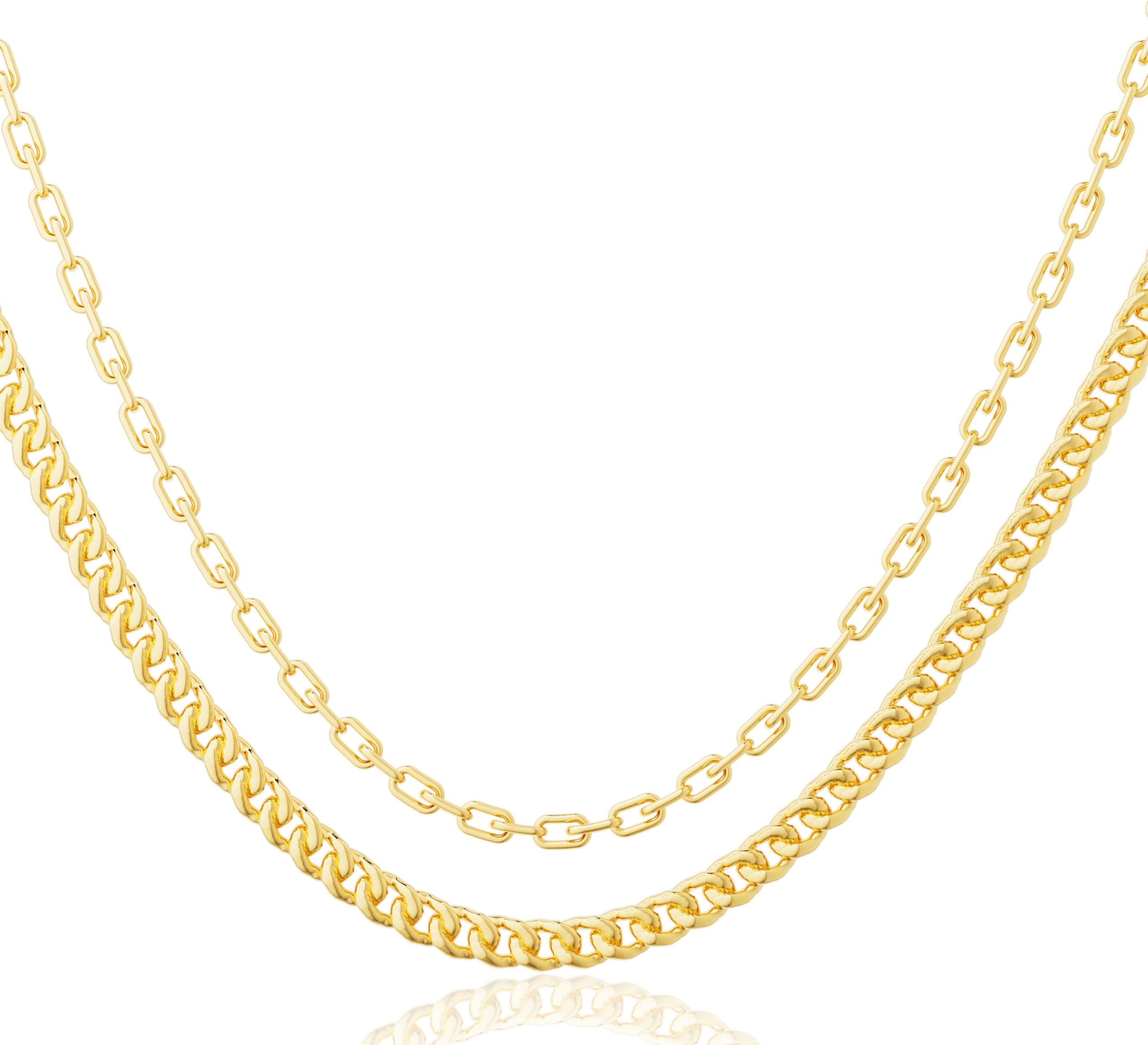 Moodear Gold Necklace for Women 14K Dainty Chunky Gold/Sliver Chain Necklace Cuban Link Paperclip Chain Choker Toggle Clasp Layered Pearl Pendent Necklace for Women Trendy Fashion Jewelry