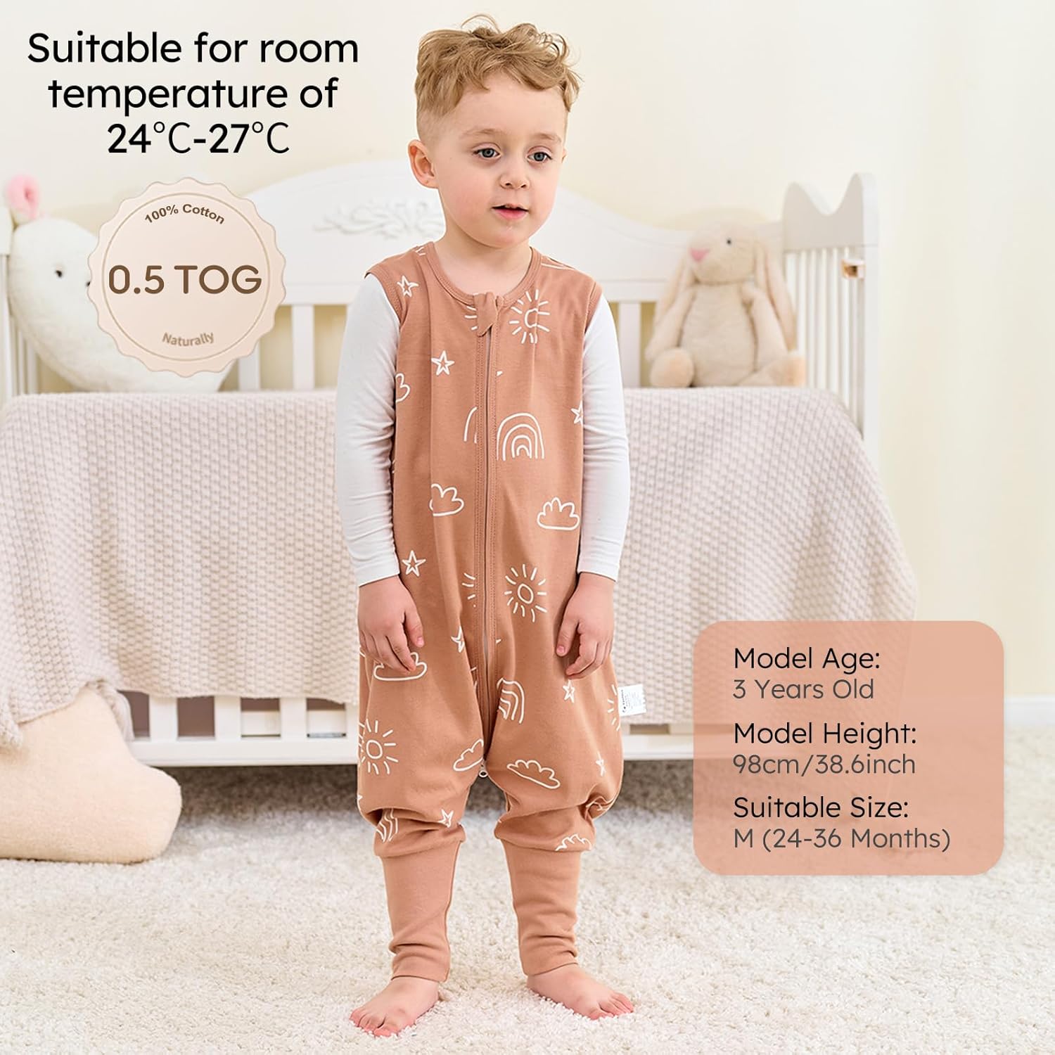 Yoofoss Toddler Sleep Sack With Feet 12-24 Months 100% Organic Cotton Baby Sleep Sack with Legs Toddler Wearable Blanket with 2-Way Zipper - Image 7