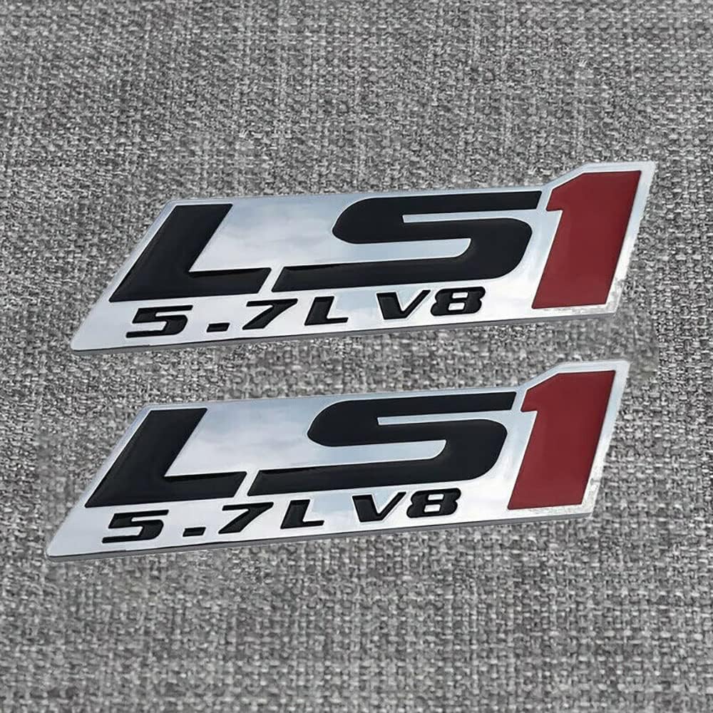 Fit for LS1 5.7L V8 Emblem Engine Badge Silver Red (- 2Pc)