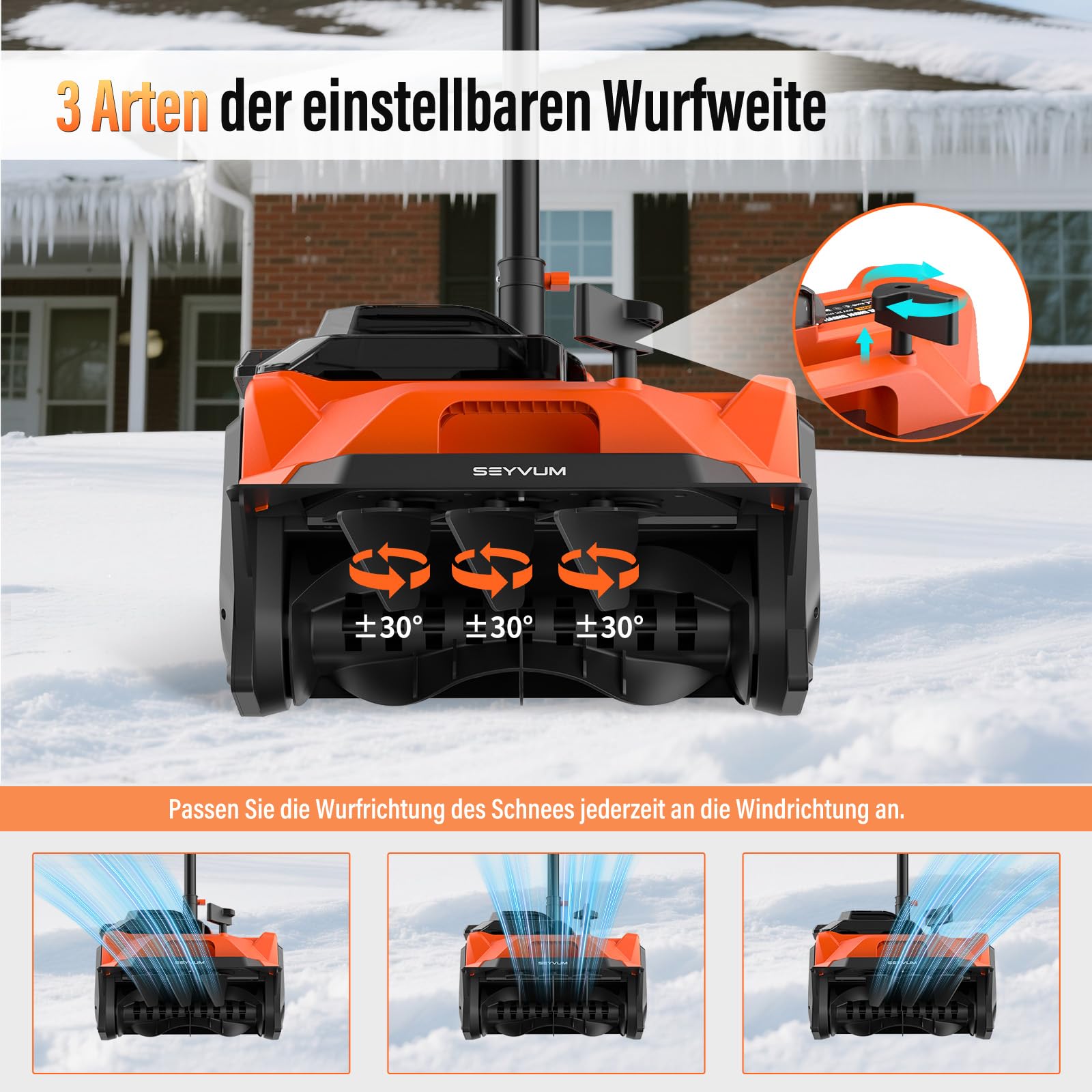 Akku Schneefräse,40V elektrische Schneefräse Akku 2× 4.0Ah mit Ladegerät,Arbeitsbreite 40 cm, maxSchneehöhe 30 cm,bis 6m Auswurf,30° Verstellbarer Auswurfkanal für Gehwege,Einfahrten