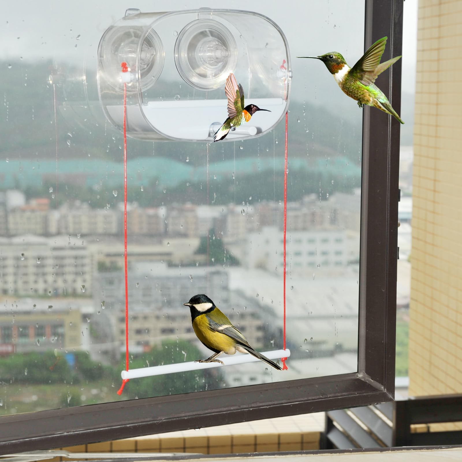 Comedero automático para pájaros de gran capacidad con temporizadores inteligentes espirales ventosa para decoración de jardín/jardín Comedero automático para pájaros