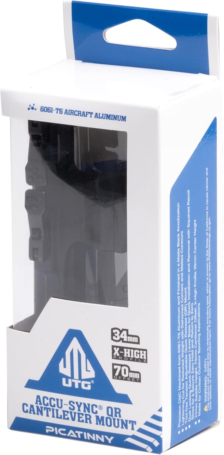 UTG ACCU-SYNC QR 34mm, X-High Pro, 70mm Offset Scope Mount, Black