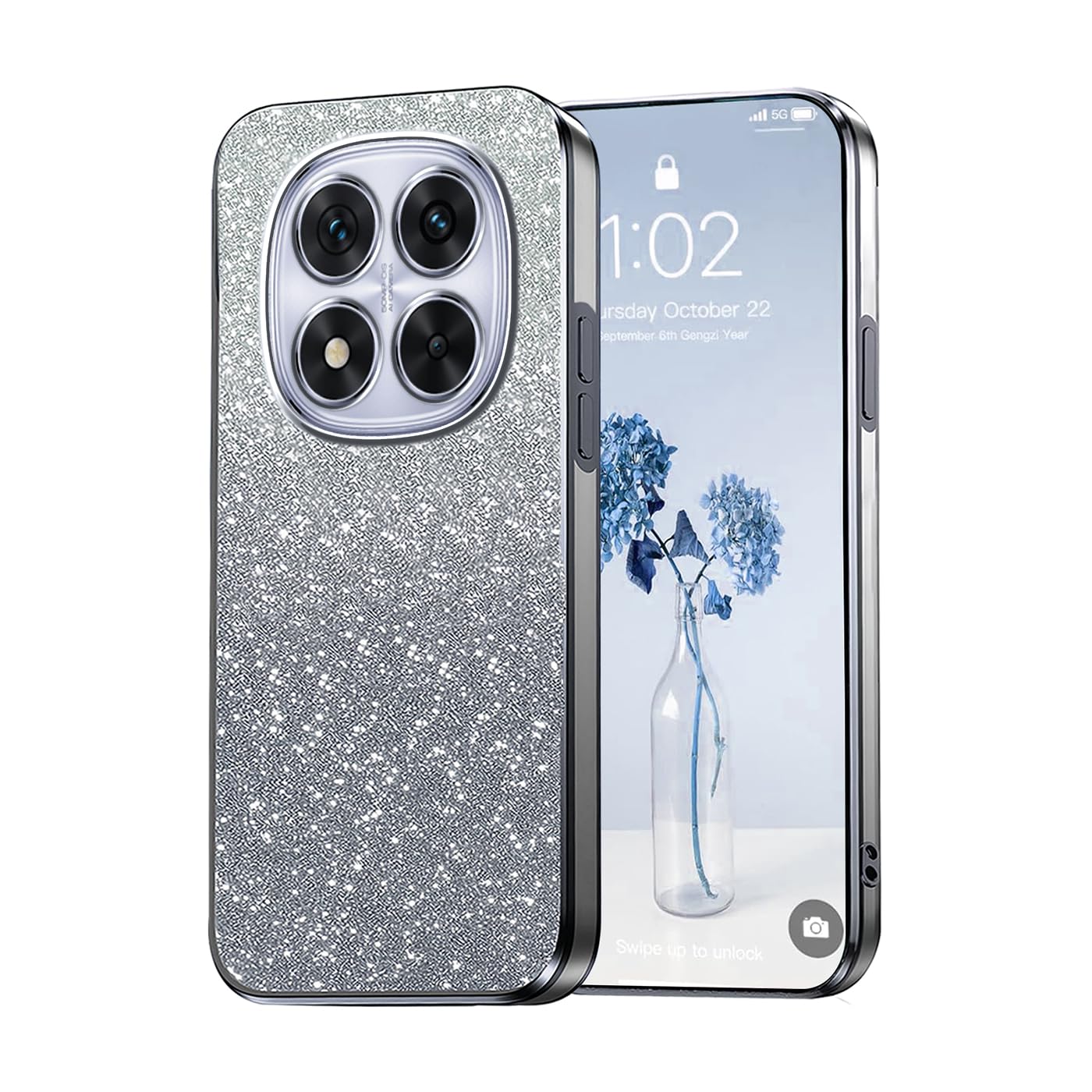 PanXCase Glitzer Hülle Für Xiaomi Redmi Note 12 Pro 5G – Transparent/Rosa Mit Pailletten, Stoßfest