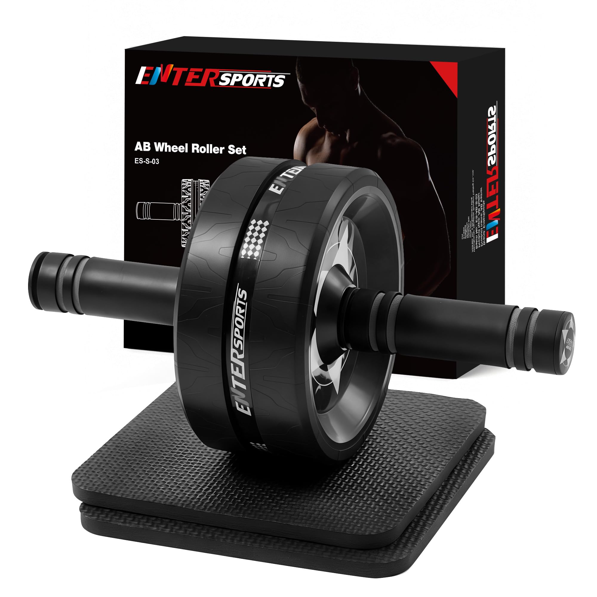 EnterSports Bauchroller, Bauchmuskeltrainer, Bauchmuskelroller mit Zwei Kniematte, Bauchrad Für Bauchmuskeltraining, Bauchtrainer für Zuhause, Geeignet für Anfänger, Fortgeschrittene und Profis