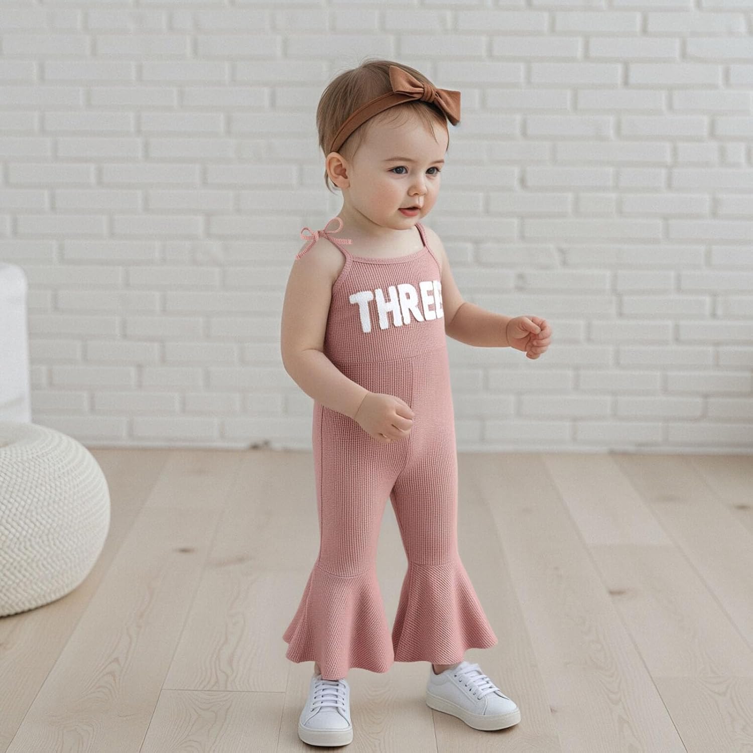 BULINGNA Kids Toddler Baby Girl Birthday Outfit Sleeveless Number Embroidery Knit Jumpsuit Flared Pants Birthday Clothes 1-6T - Image 4