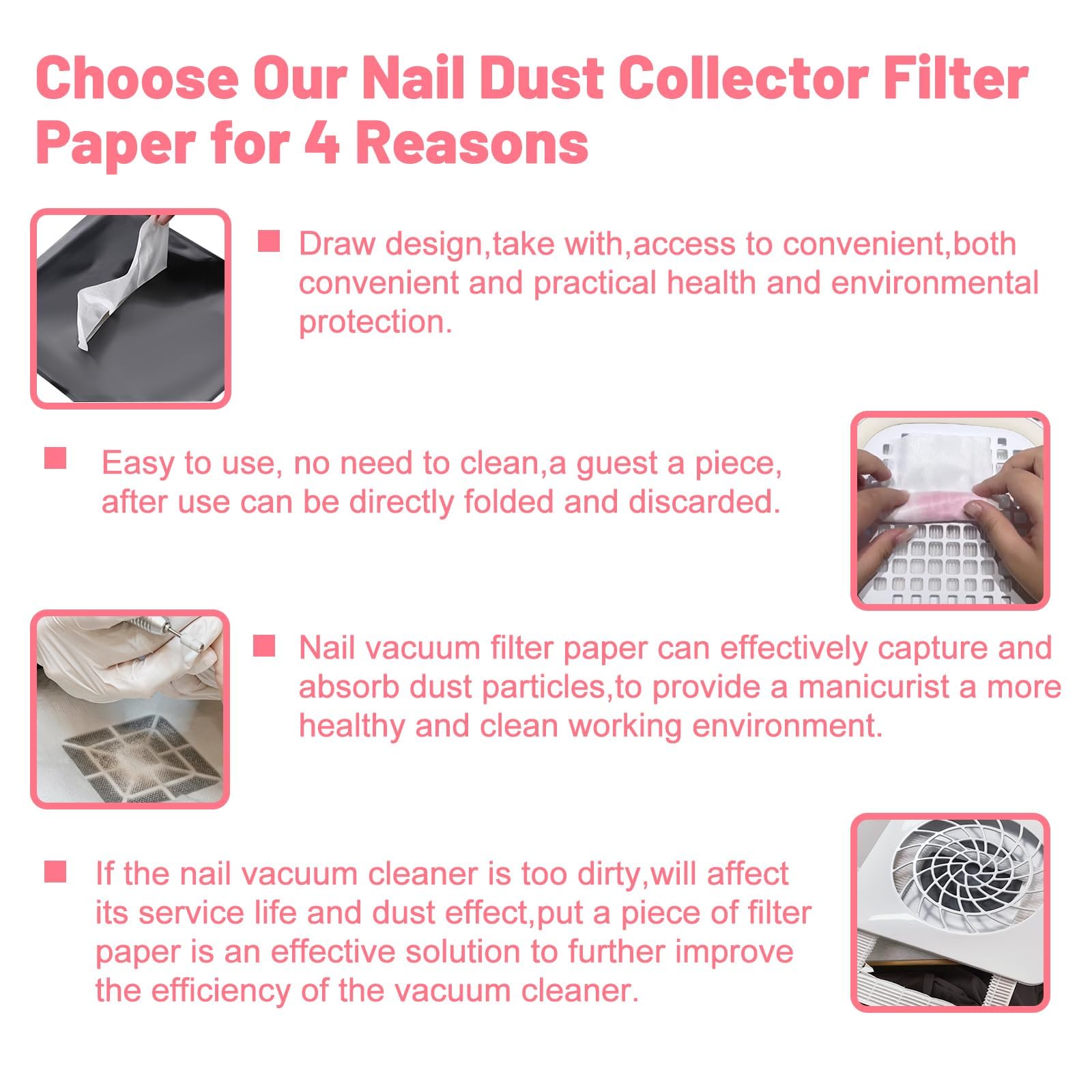 100 Sheets Nail Dust Collector Filter Paper,Disposable Dust Collector Nail Tech Filter Cotton Pad,Nail Accessories,Nail Tech Must Haves,For Most Nail Dust Vacuum Machine Nail Home and Nail Salon Use - Image 3