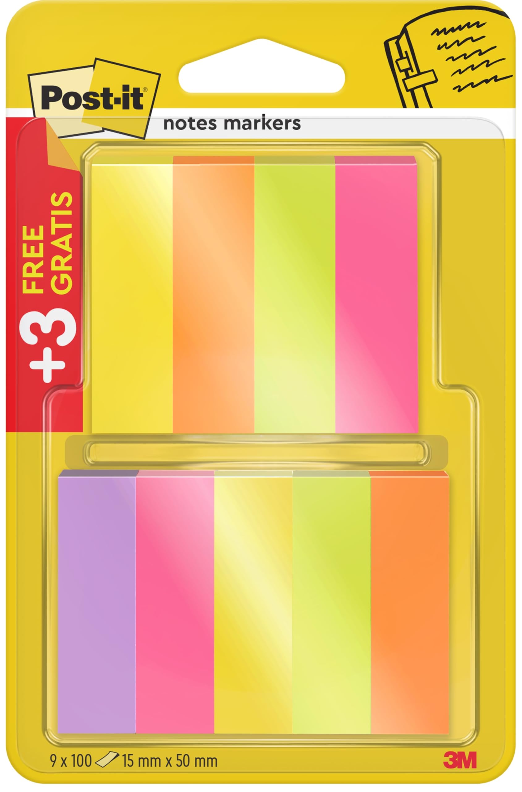 Post-it Page Marker, 6 Blöcke und 3 GRATIS, 15 mm x 50 mm, 100 Blatt pro Block - Für Dokumente und Wichtige Informationen