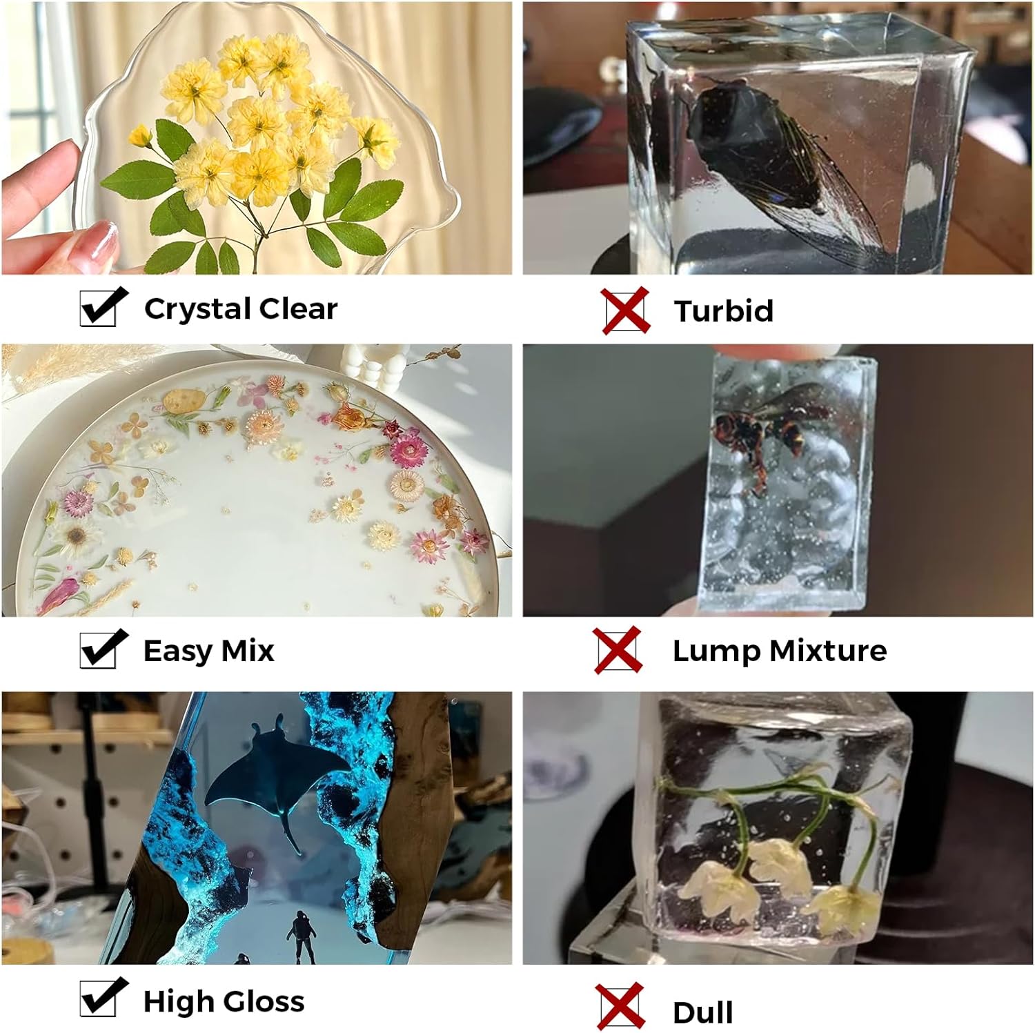 VidaRosa Epoxy Resin Kits for Beginners，1200ml/ 42.32oz Crystal Coating for Art, Craft, Jewelry Making, River Tables,4 Gloves, 2 Measuring Cup and 5 Wooden Sticks