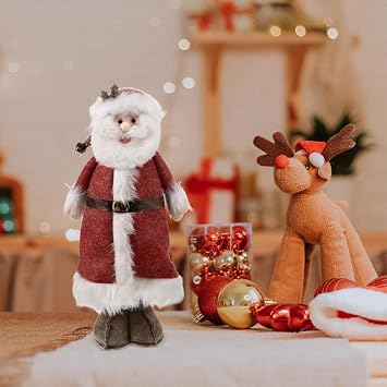 HEALLILY Adjustable Santa Claus Plush Doll with Telescopic Legs Charming Holiday Figure for Christmas Decorations Present for Friends Family Versatile Display for Home Office