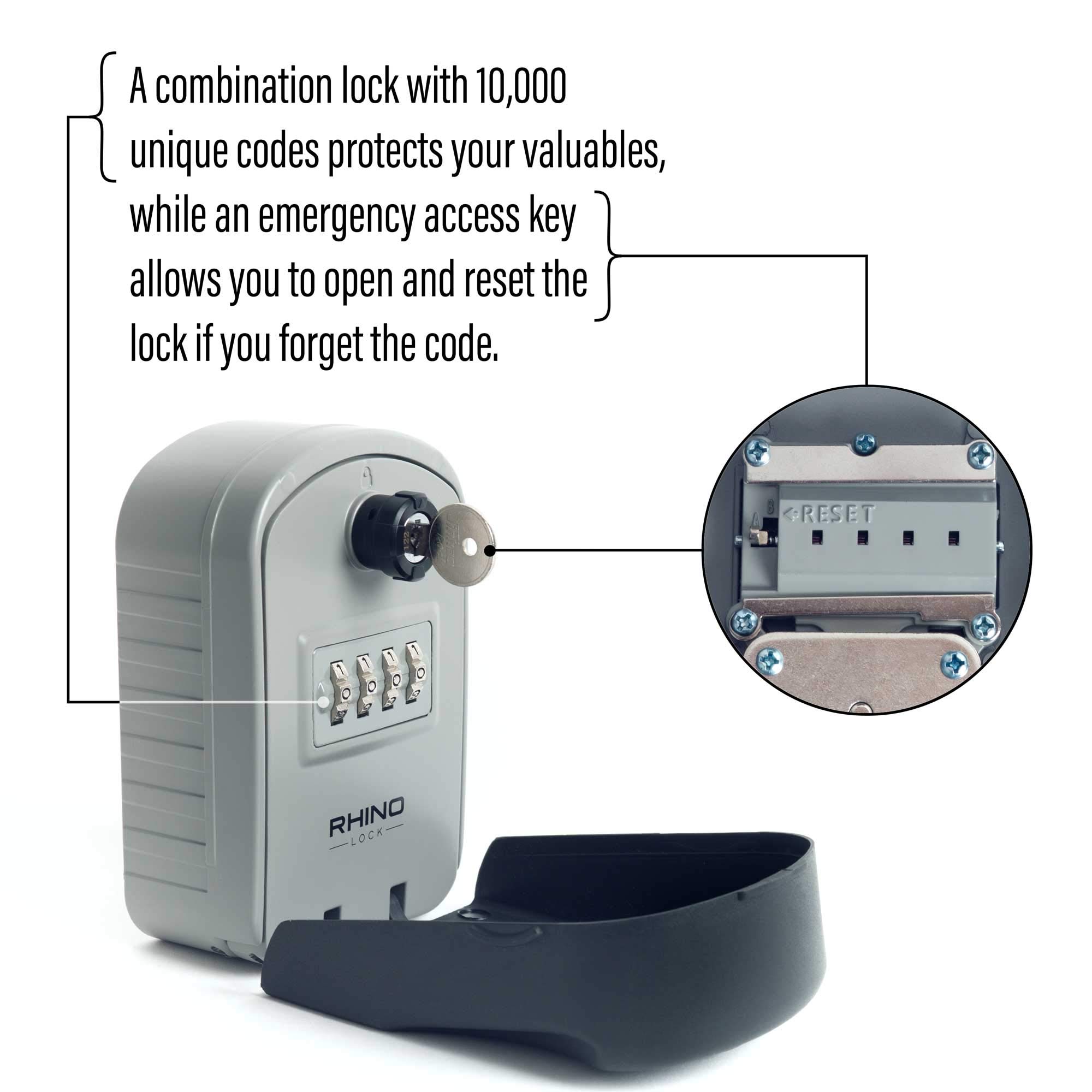 Caja Fuerte de Llaves Montada en la Pared con Combinación | Almacenamiento interno amplio para llaves con cerradura de 4 dígitos | Acceso a Llave de Emergencia Patentado & Recuperación de Código