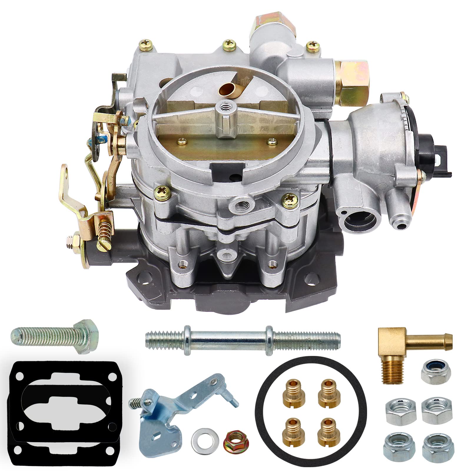 Carburador marino de 2 barriles para motores Mercruiser Rochester Mercarb 3.0L 2.5L 4.3L 4 CYL 5.0L 5.7L V8 con juntas de estrangulador eléctrico y chorros de enlace largo, reemplaza OEM