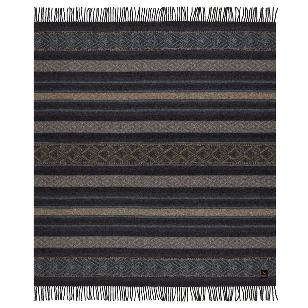 Sacred Valley - Premium Alpaca Wool Blend Throw Blanket Handwoven Luxuriously Soft Warm Andean Design 72" x 62" (Charcoal/Blues/Gold/Green)