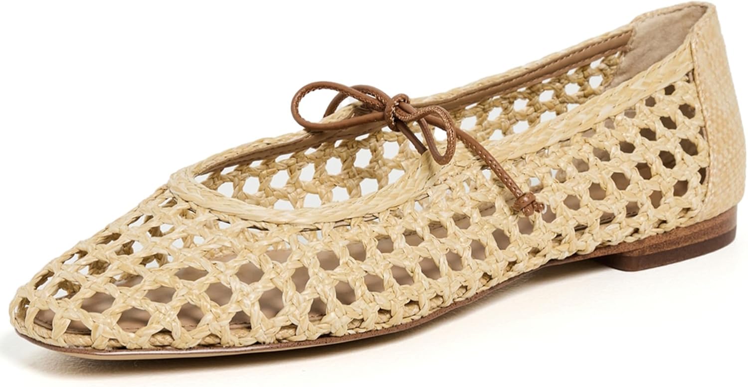 Women Woven Mesh Ballet Flats Raffia Lace up Ballerina Mary Jane Flats Fashion Casual Slip on Shoes