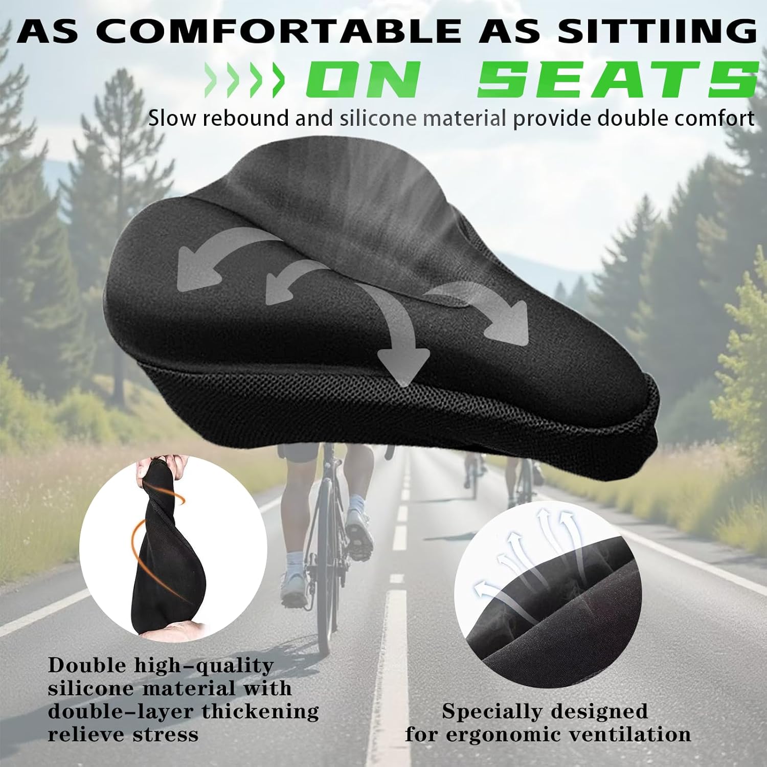 Universal Gel Bicycle Seat Cover, Comfortable Padded Cushion for Indoor Outdoor Cycling, Mountain Road Bikes, Peloton, Exercise (11inch*10inch)