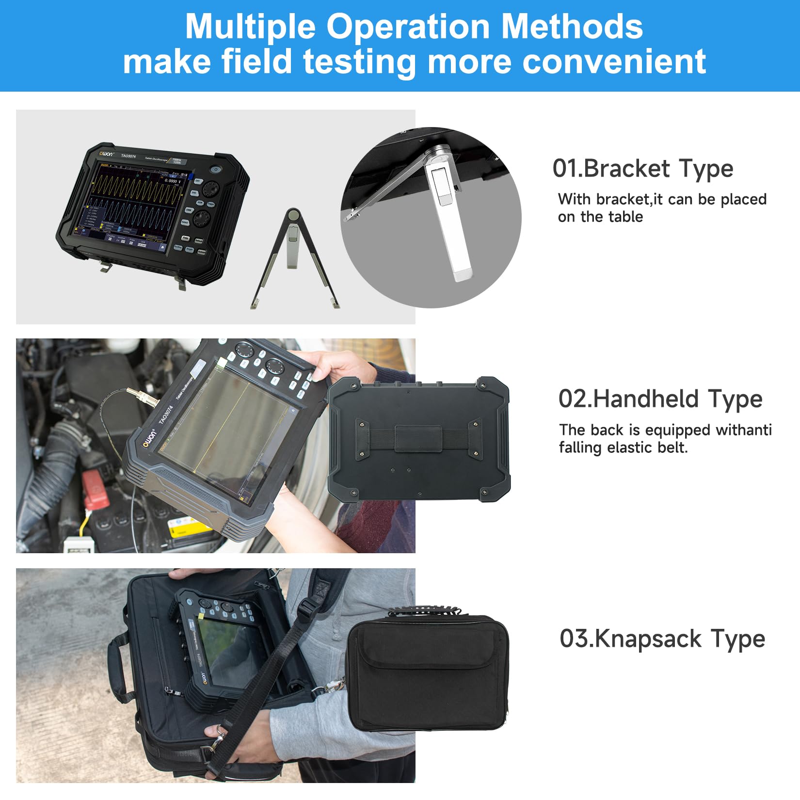 OWON TAO3074 Osciloscopio digital portátil de 4 canales con ancho de banda de 70 MHz y frecuencia de muestreo de 1 GS/s, longitud de registro de 40 M, SCPI y compatible con LabVIEW