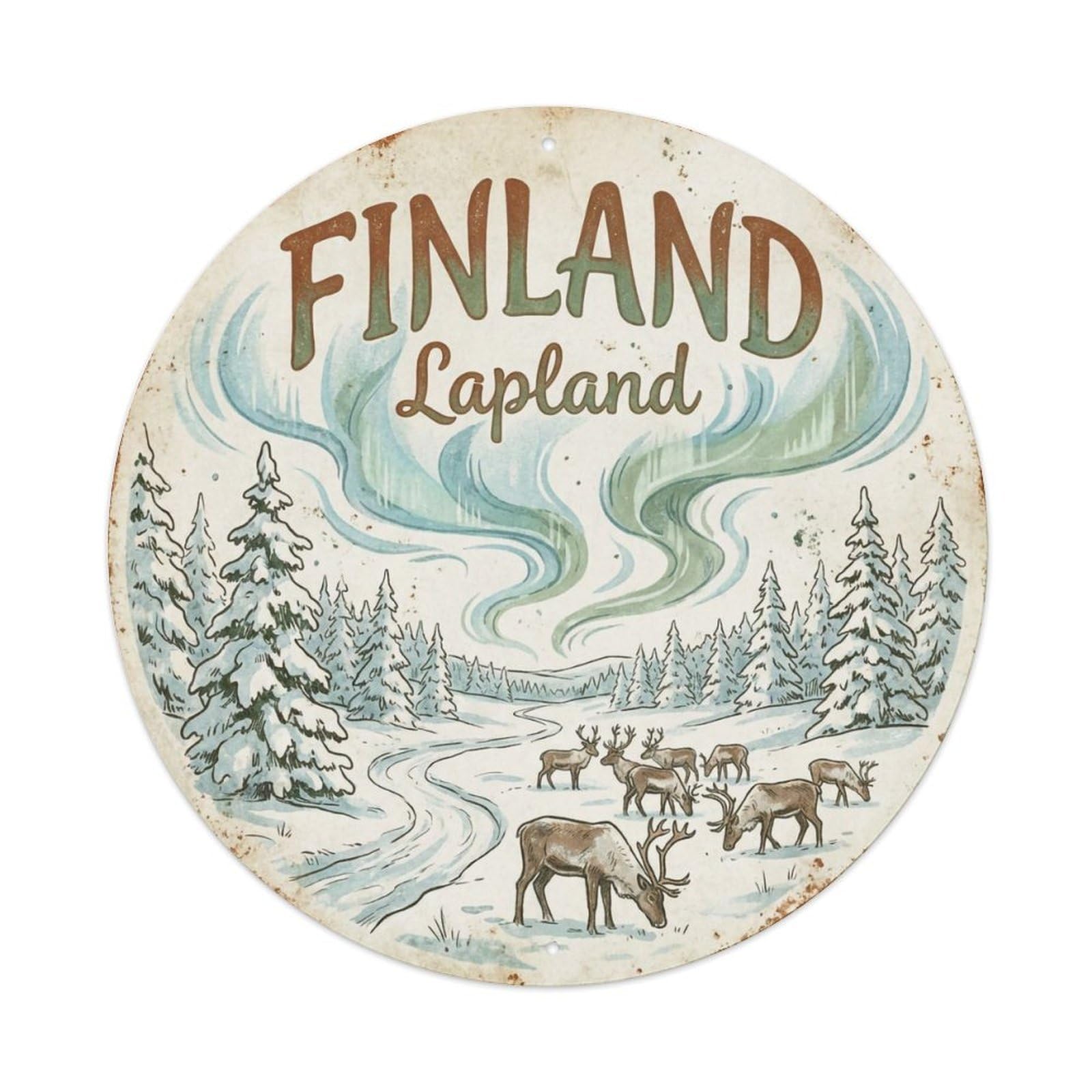 Vintage Travel Finland Legacy Metal Tin Sign Plaque Wall Decor for Cafe, Club, Garden Round Metal Poster 8x8Inch
