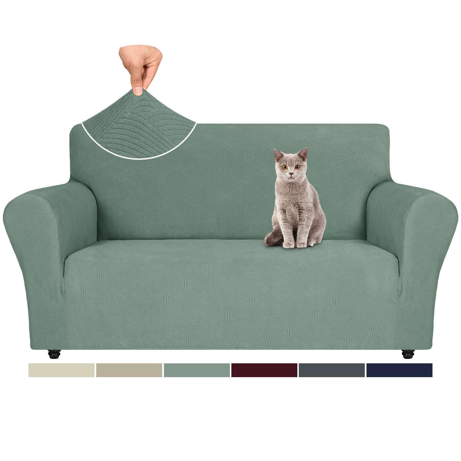 ZNSAYOTX Super Stretch Loveseat Covers (55"-69"), Newest Striped Love Seat Slipcover, Dogs Pet Friendly Anti-Slip Couch Protector Spandex Durable 2 Seater Fabric Sofa Cover (Pea Green, Loveseat)