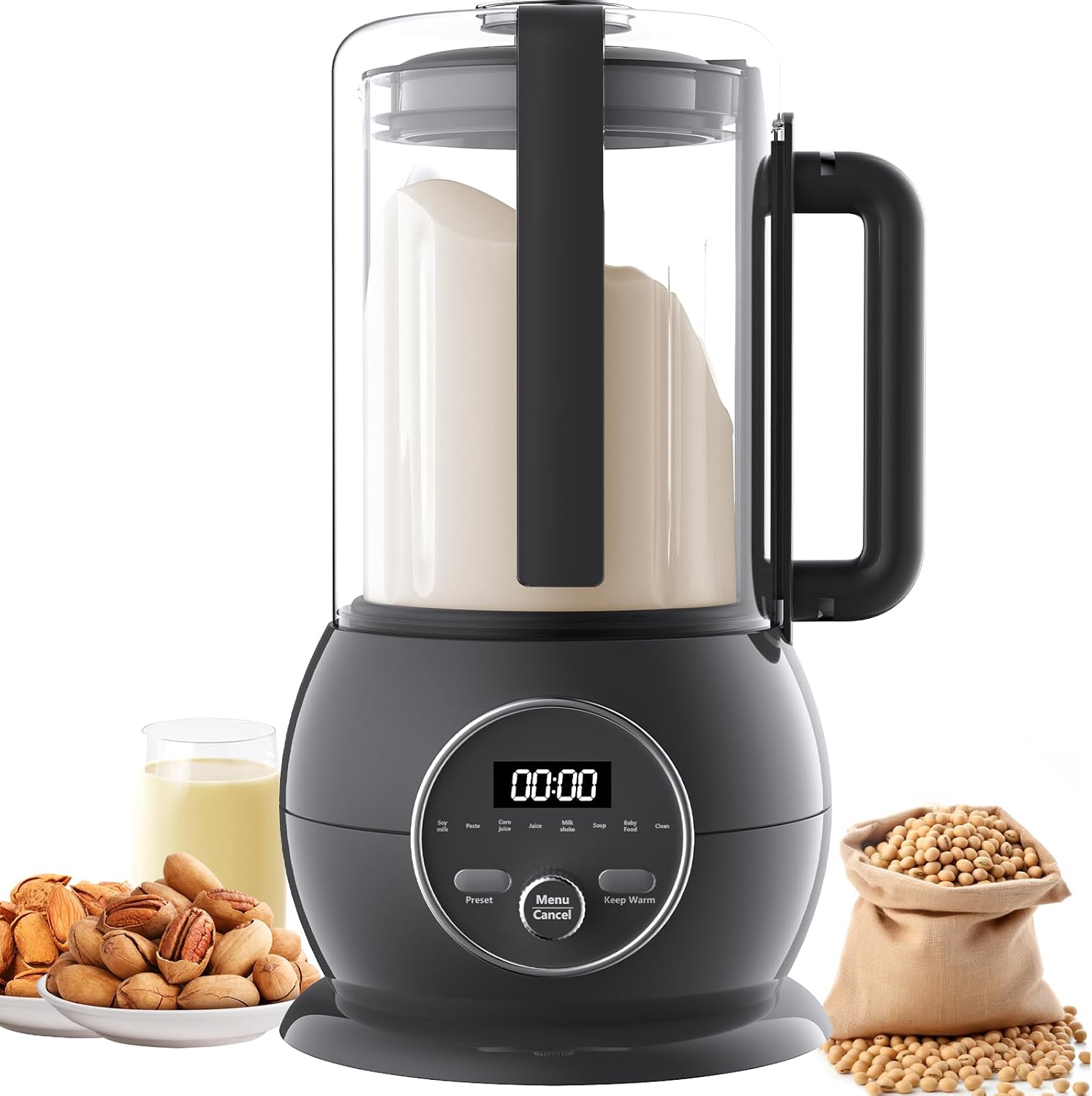 50oz Nut Milk Maker Machine, 8 in 1 Soy Milk Maker Machine with Delay Start, Almond Milk, Homemade Soy Milk, Plant Based Milks, Oat Milk, Coconut, Juice, Keep Warm (Grey)