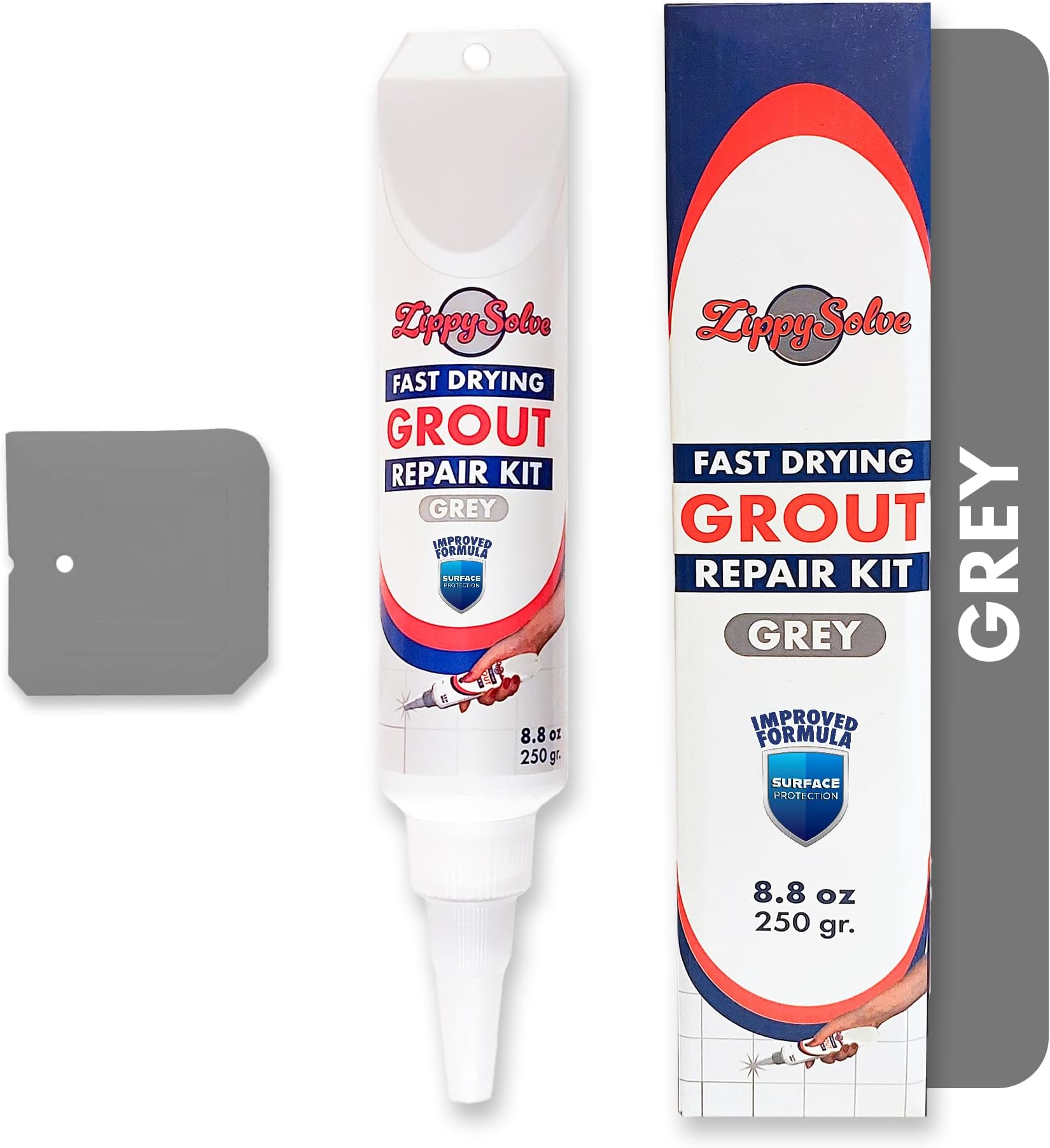 Tile Grout, Repair Kit,Restore & Renew Tile Joints Line, Fast Drying Grout Paint Squeeze Tube for Bathroom Shower Kitchen Floor, Waterproof (8.8 oz) (Grey)