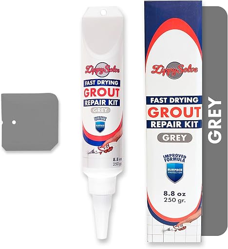 ZippySolve Tile Grout, Repair Kit,Restore & Renew Tile Joints Line, Fast Drying Grout Paint Squeeze Tube for Bathroom Shower Kitchen Floor, Waterproof (8.8 oz) (Grey)