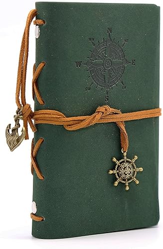 Diario con tapas de cuero estilo retro, en blanco, con cuerda náutica, Verde oscuro Verde oscuro,Marrón,Gris,Rojo -,Rojo Marrón,Verde