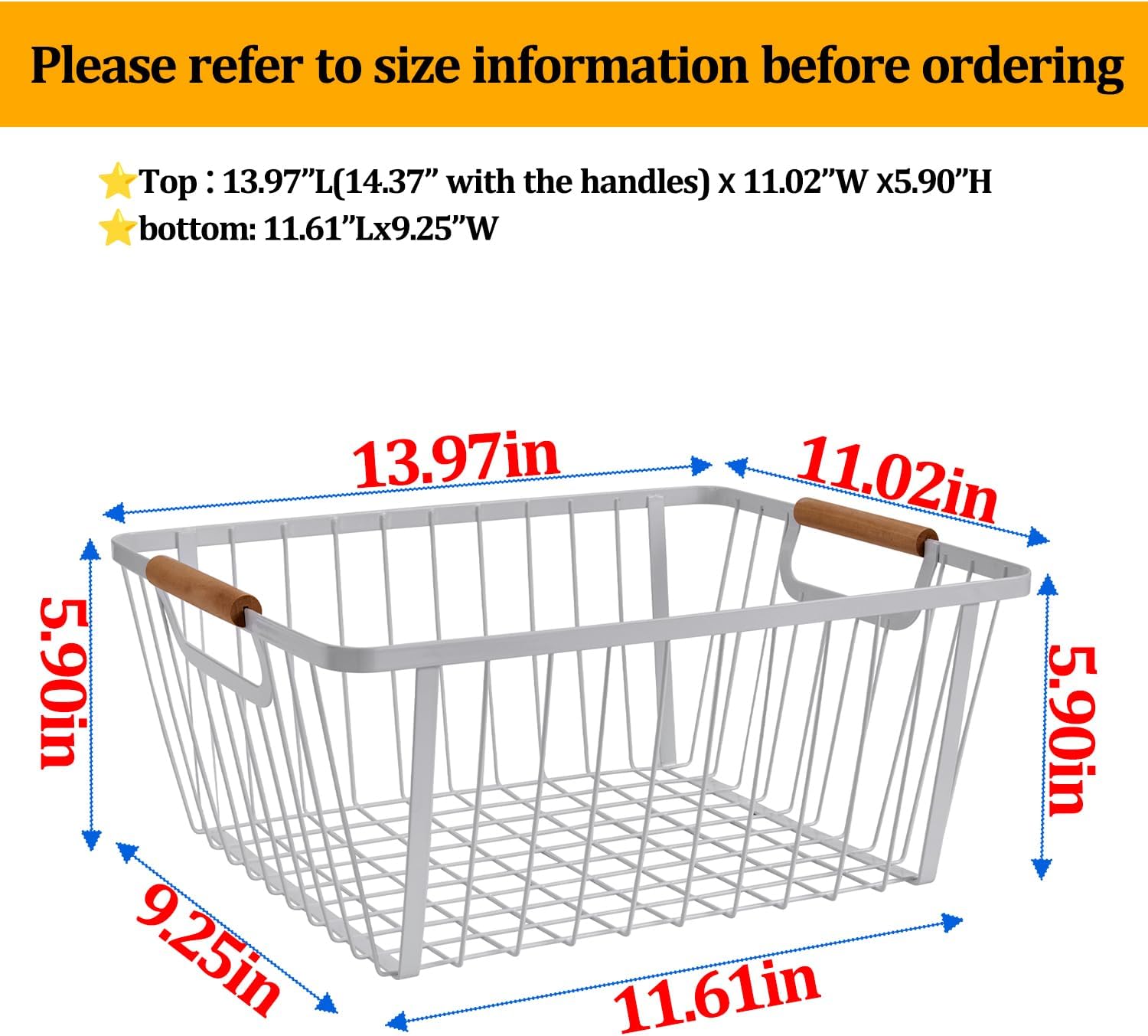 LeleCAT Wire Baskets with Wooden Handle ,Metal Wire Storage Baskets Country Vintage Style Storage Baskets.Storage bins for Kitchen,Bedroom,Bathroom,White,Set of 2 image 2