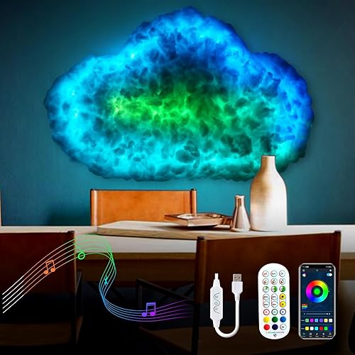 Glucrean Luces de nube de 4 pies para pared, sincronización de música, luz LED multicolor que cambia de color, kit creativo de iluminación nocturna