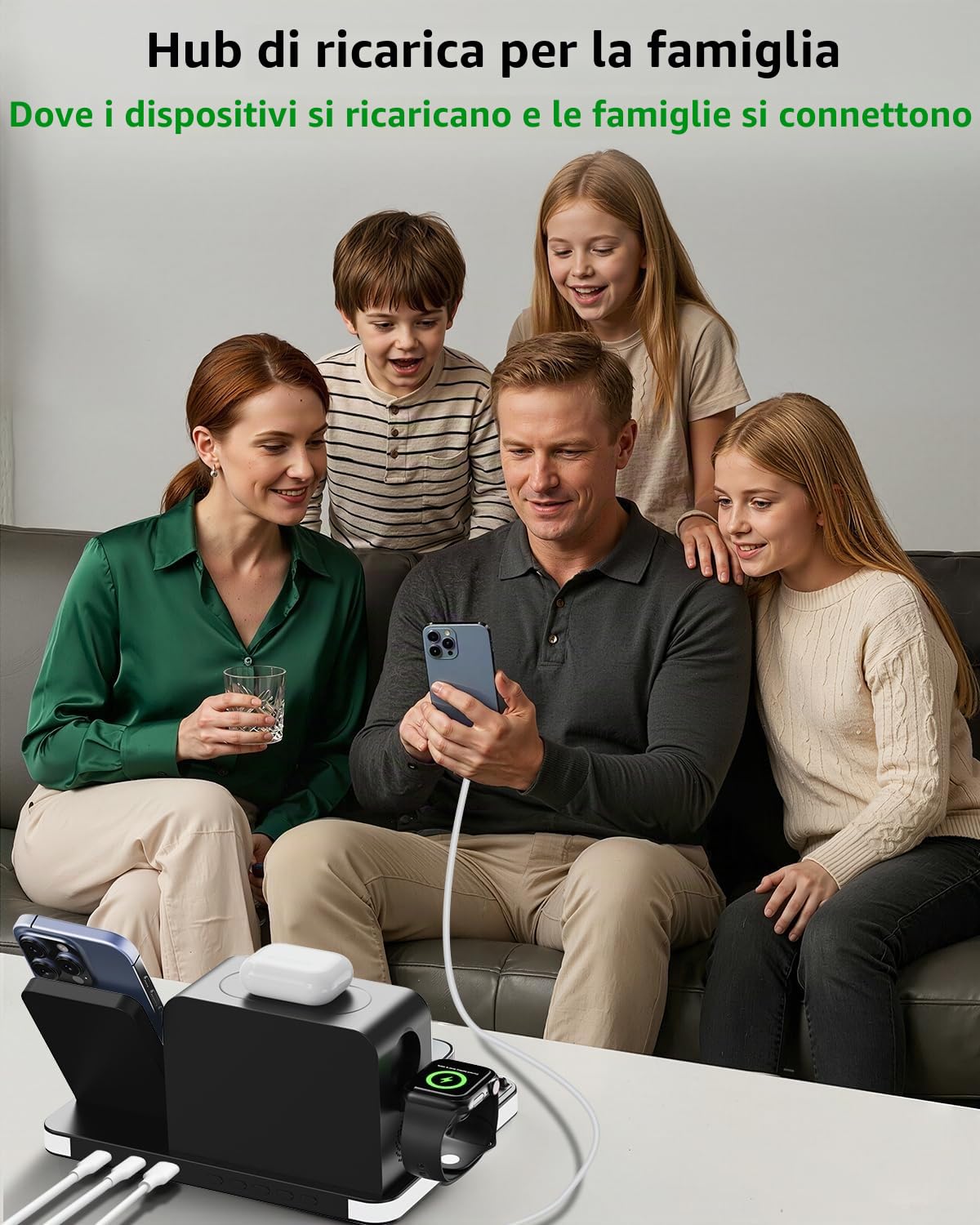 acer Stazione di ricarica wireless 7 in 1 con luce notturna a luminosità regolabile, compatibile con iPhone 16/15/14/13/12 tutte le serie, telefoni Android, AirPods e iWatch, caricabatterie rapido con