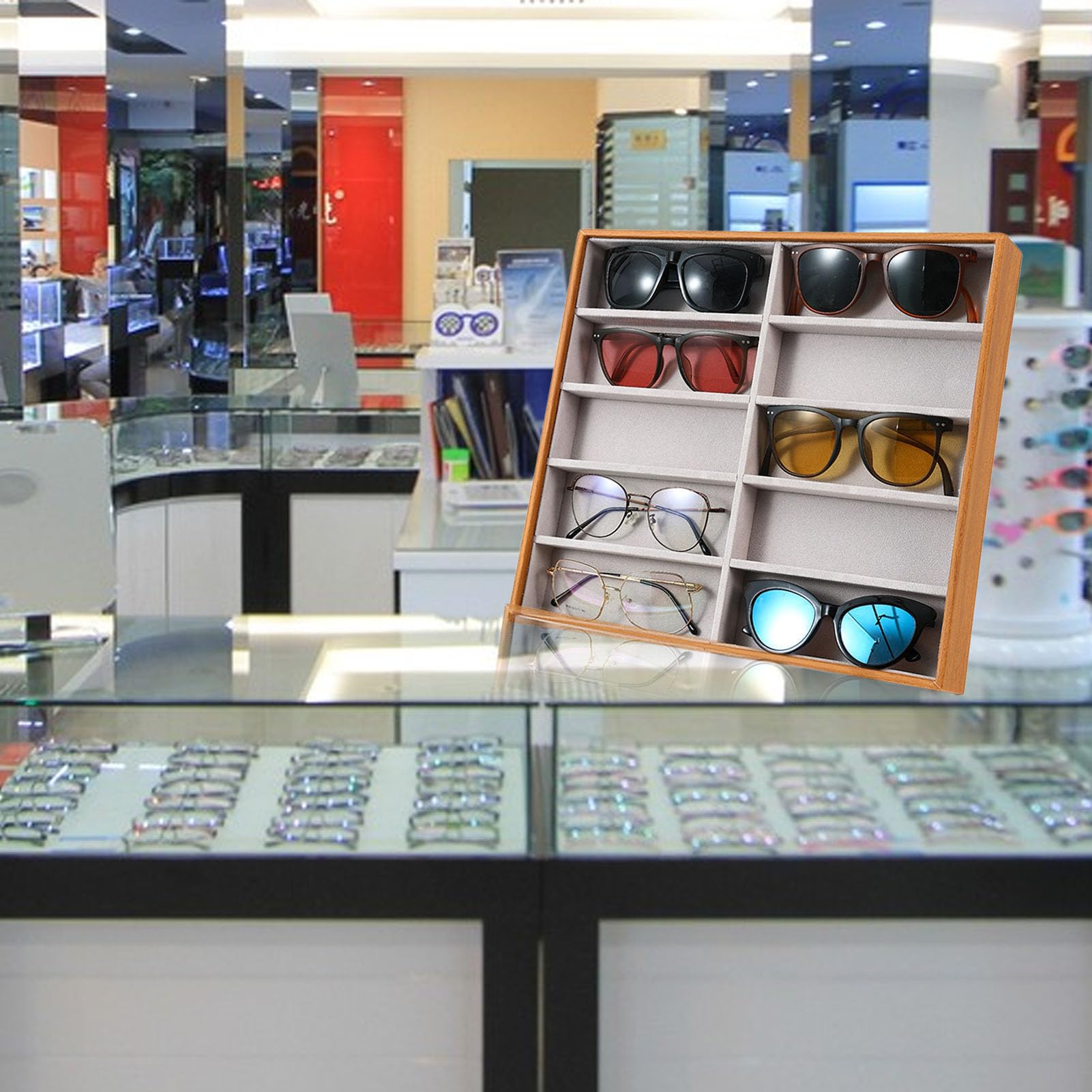 Organizzatore per Occhiali da Sole,Scatola per Occhiali con 10 Scomparti,Espositore in Velluto per Occhieli da Sole Supporto Cassetto Organizzatore Vassoio,Organizer Occhiali da Sole e da Vista (2#)