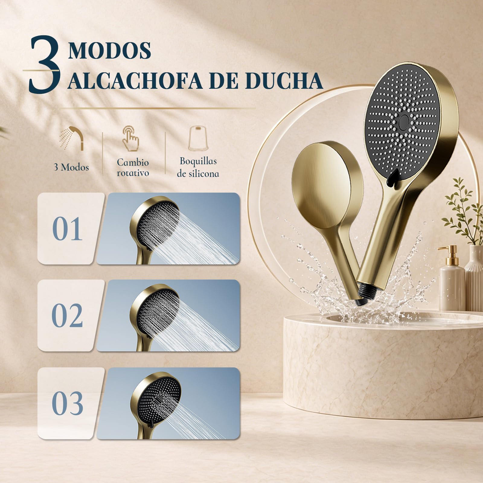 Columna Ducha Empotrada Duchas de Baño Dorada con Alcachofa Superior Grande de 40 cm, Sistema Ducha Empotrado con Rociador de Ducha 3 Modos, Oro Duchas de Baño Columna de Latón