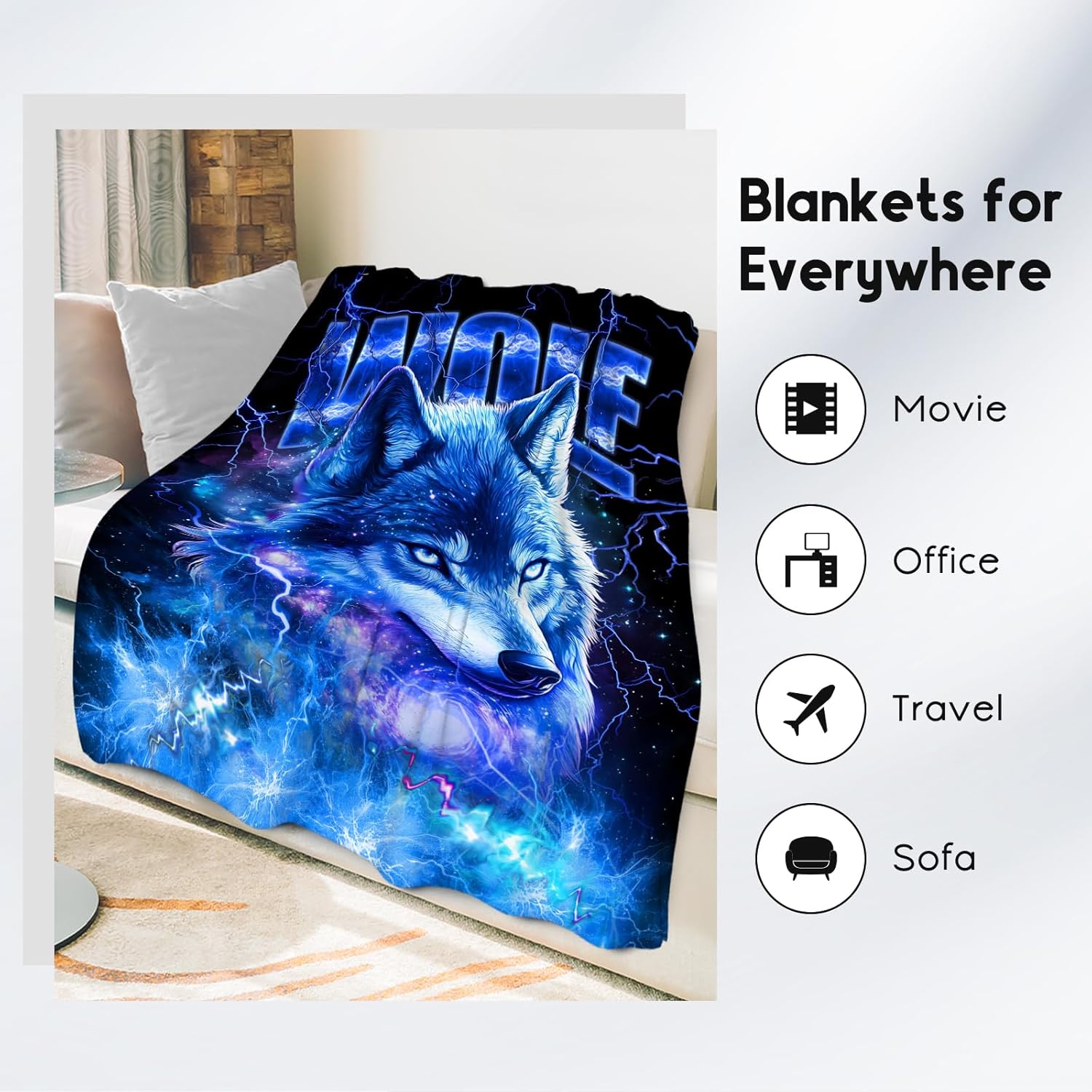 Boys Blanket Wolf Blankets Gifts for Kids Child Men, 60"x80" Warm Flannel Throw for Couch Bed