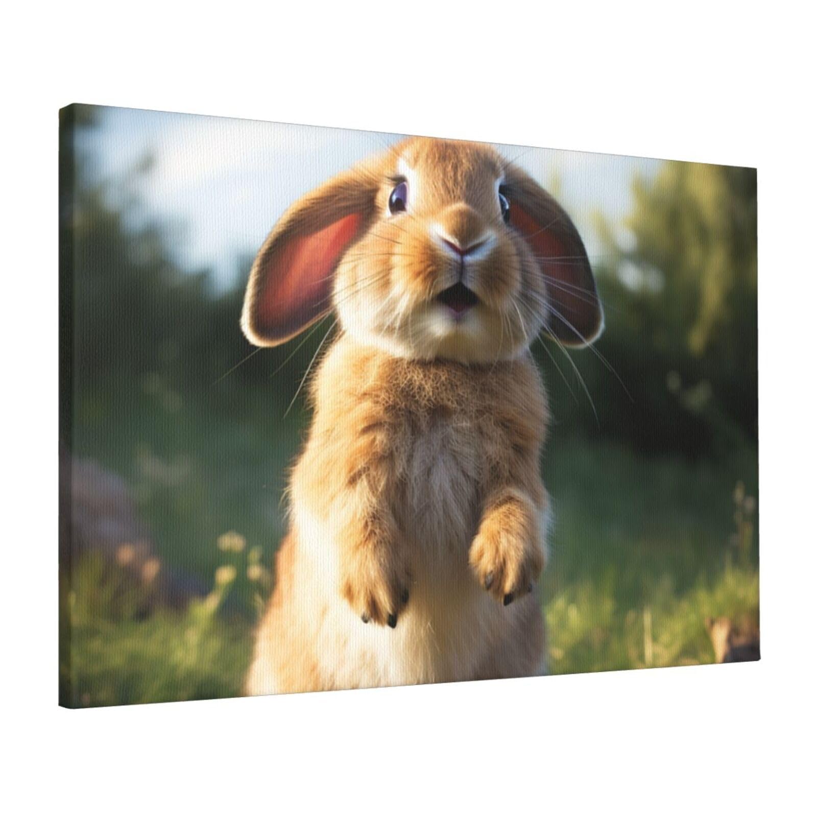 FodPand Canvas Wall Art for Living Room Wall Decor 16"x24" Modern Artwork Painting Pictures Hanging Canvas Prints Cute Funny rabbit Aesthetic Wall Art for Bedroom Bathroom Office Wallart Decor