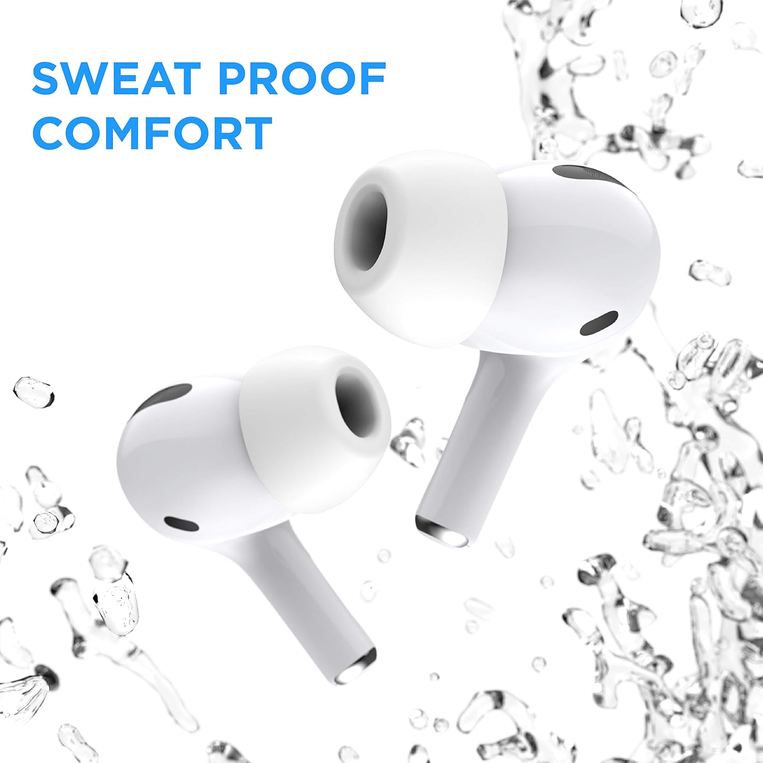Ultra-Premium Silicone-Memory Foam Ear Tips for AirPods Pro 1st and 2nd Gen | Ultra Secure for Athletes | Comfortable | Better Sound | by Foam Masters SportMagic (White, Assorted S/M/L)