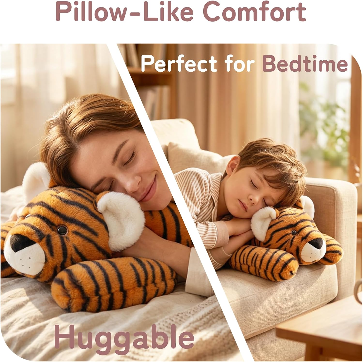 Niuniu Daddy 20" 3.3 lb Weighted Tiger Stuffed Animal for Adults Kids, Giant Large Soft Body Pillow Plush Toy for Sleeping Huggable, Gift for Everyday Comfort