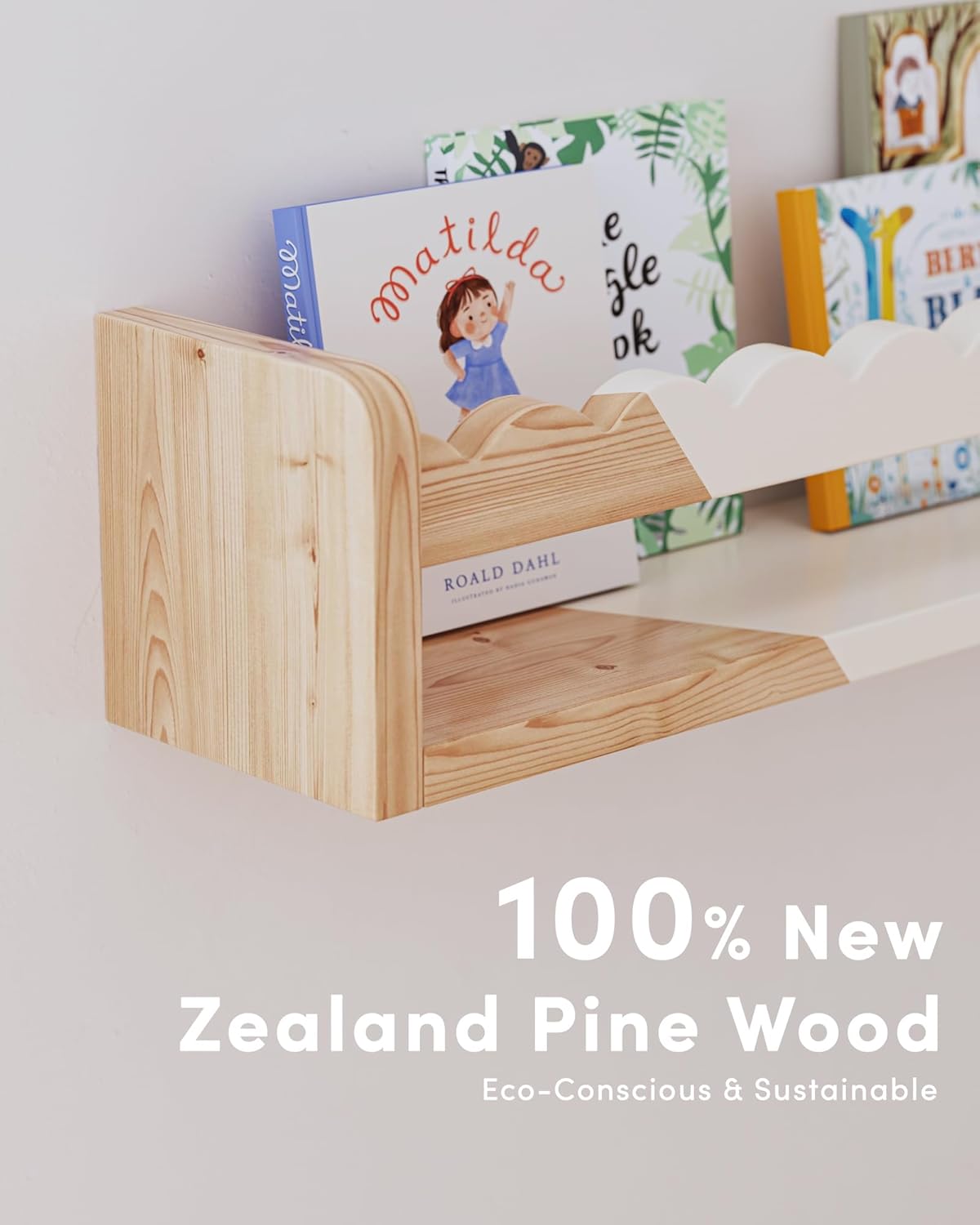 Seocry Nursery Book Shelves, Scalloped Shelves, Floating Book Shelves for Wall, Nursery Deocr for Baby, Toddler (White, 16.5 Inches)